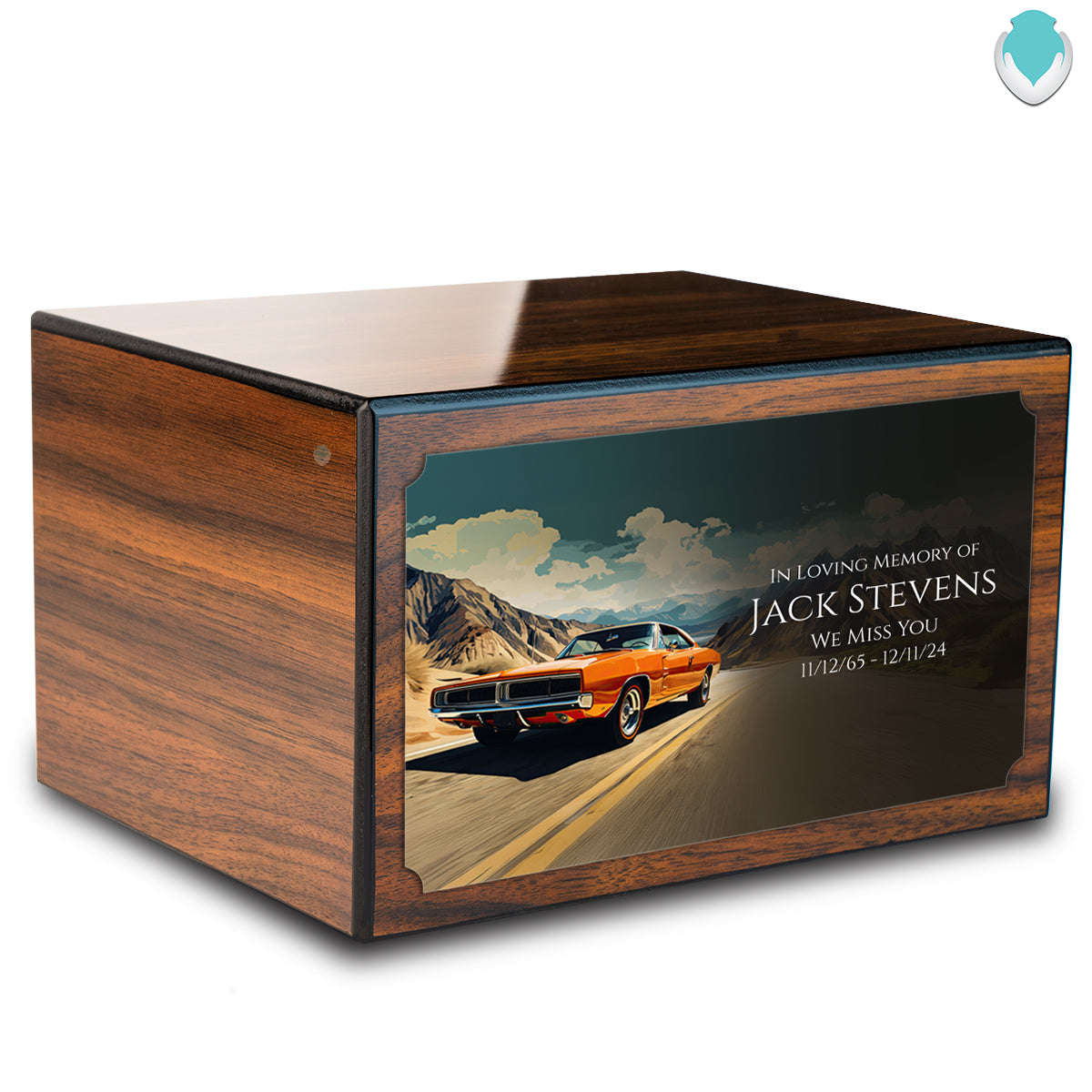 Custom Printed Heritage Walnut Classic Car Wood Box Cremation Urn