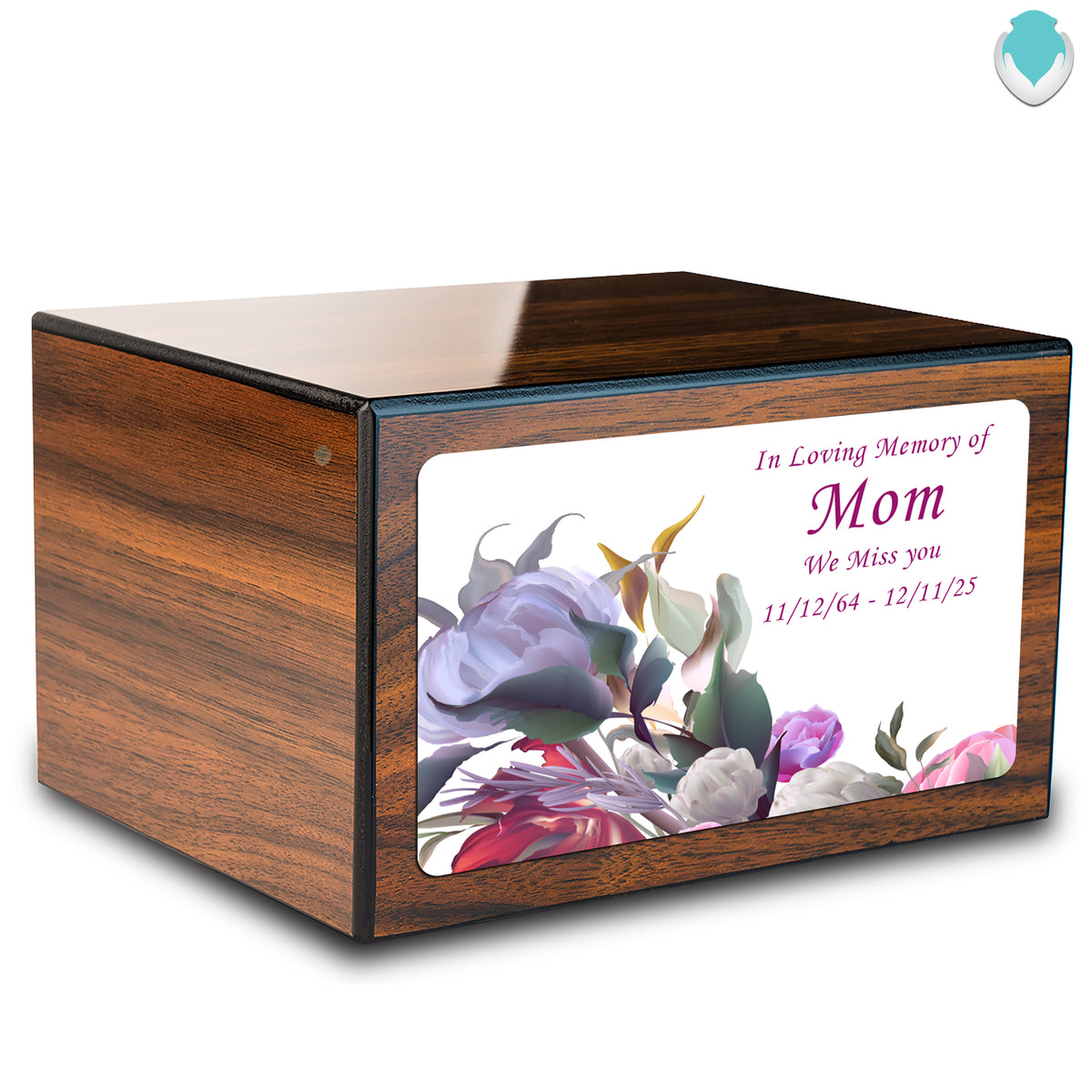 Custom Printed Heritage Walnut Flowers Wood Box Cremation Urn