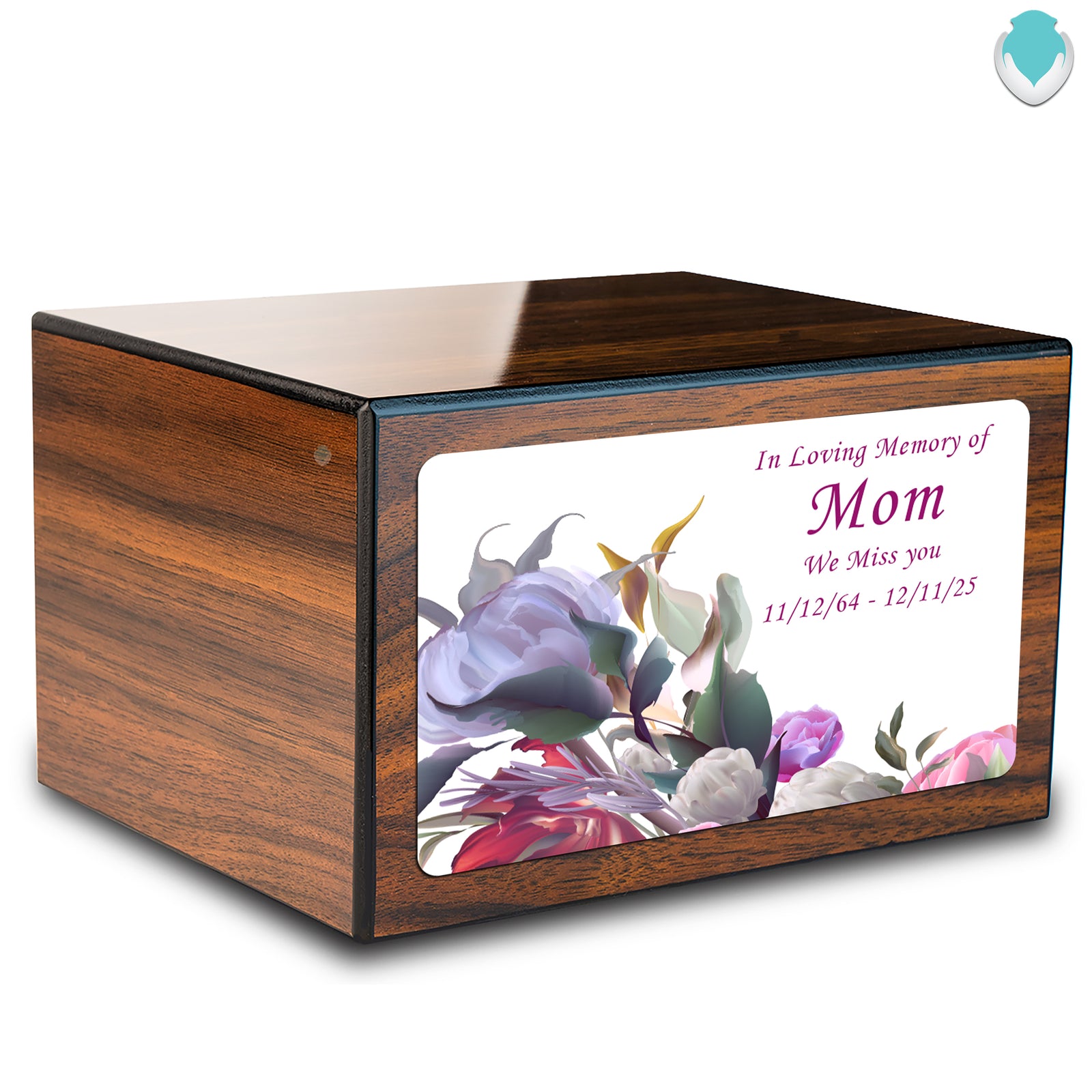 Custom Printed Heritage Walnut Flowers Wood Box Cremation Urn