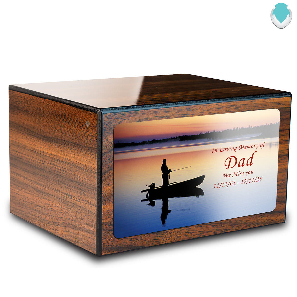 Custom Printed Heritage Walnut Fishing Wood Box Cremation Urn