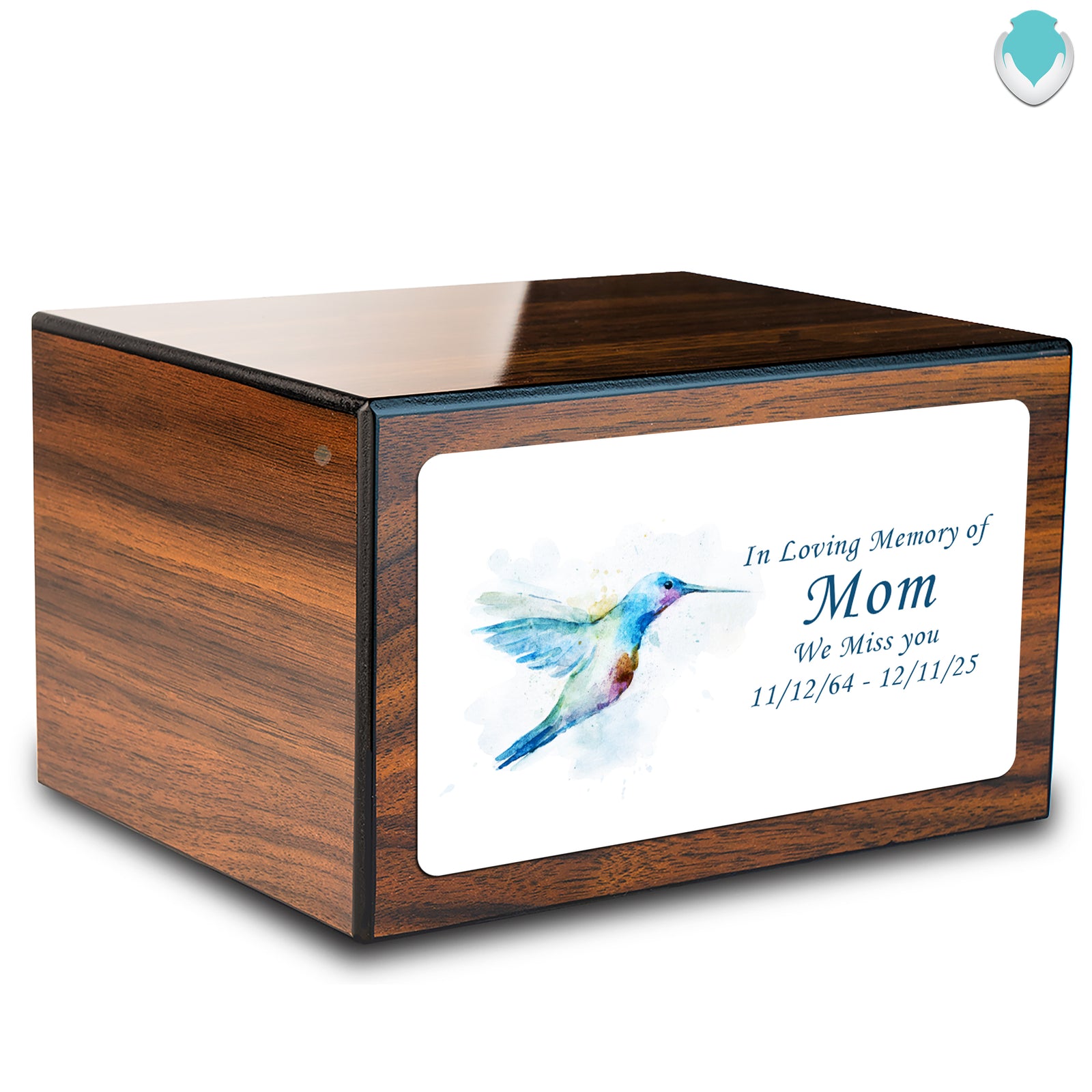 Custom Printed Heritage Walnut Hummingbird Wood Box Cremation Urn