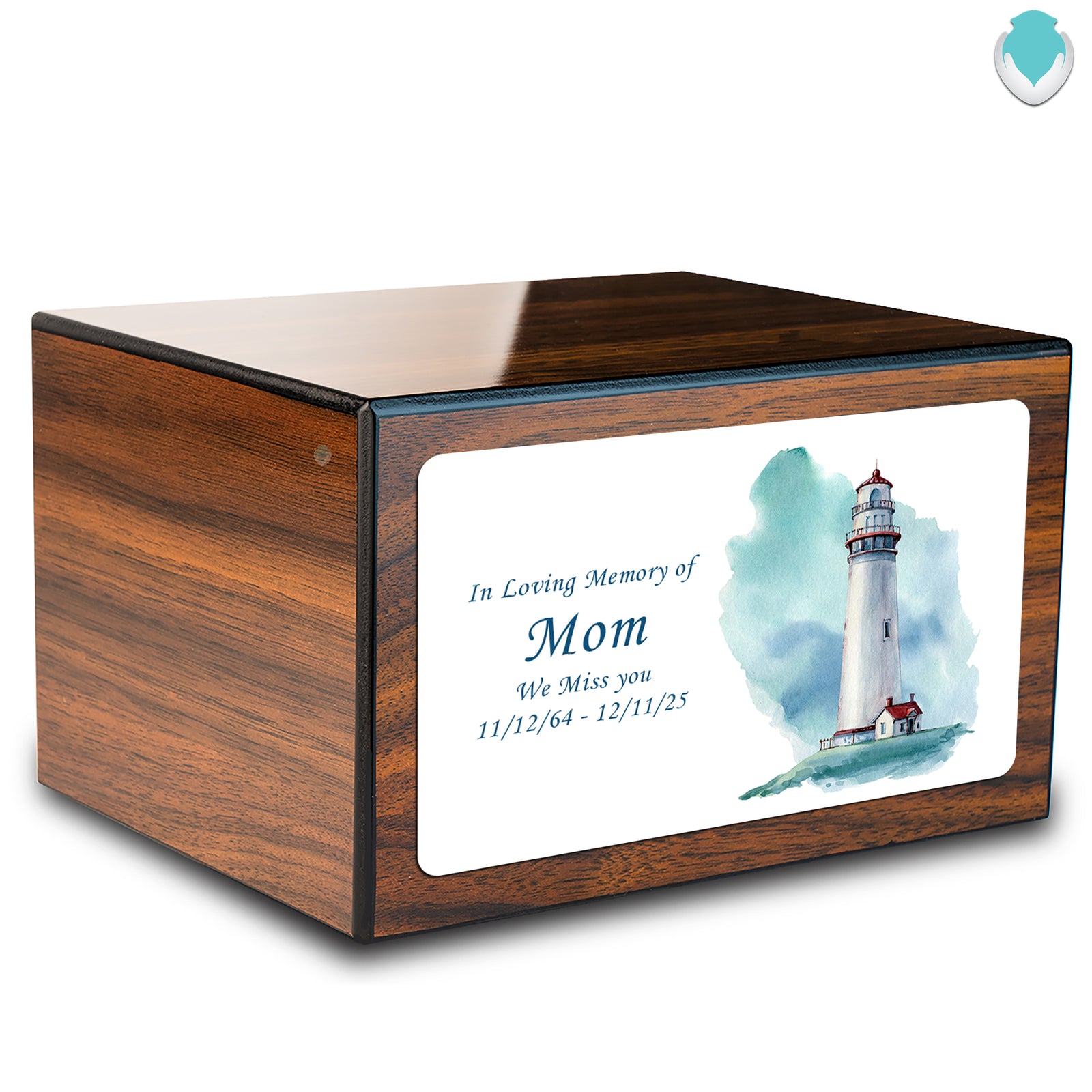 Custom Printed Heritage Walnut Lighthouse Wood Box Cremation Urn