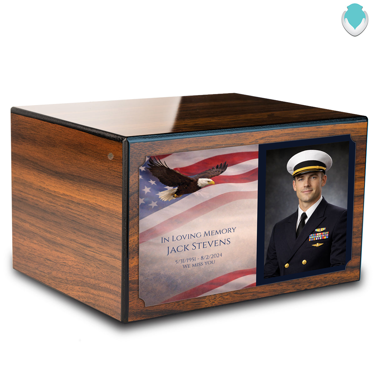 Custom Printed Heritage Photo Walnut American Glory Wood Box Cremation Urn