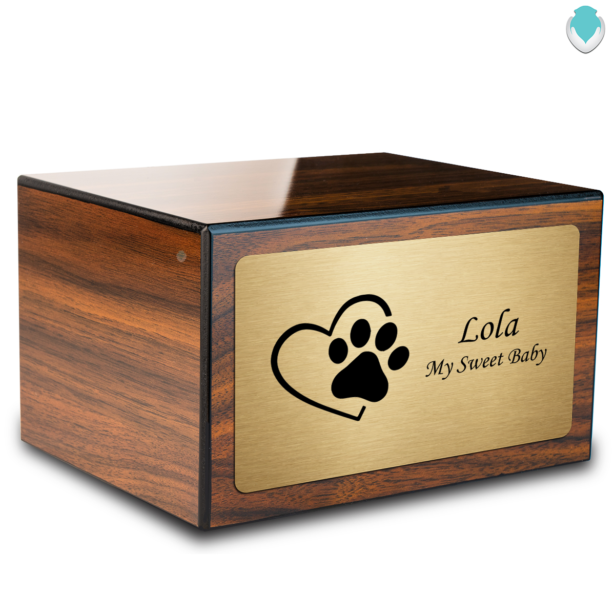 Heritage Walnut Single Paw Heart Large Pet Cremation Box Urn