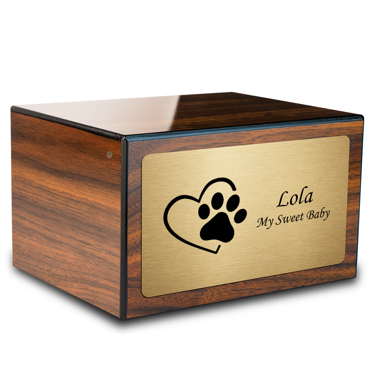 Heritage Walnut Single Paw Heart Large Pet Cremation Box Urn