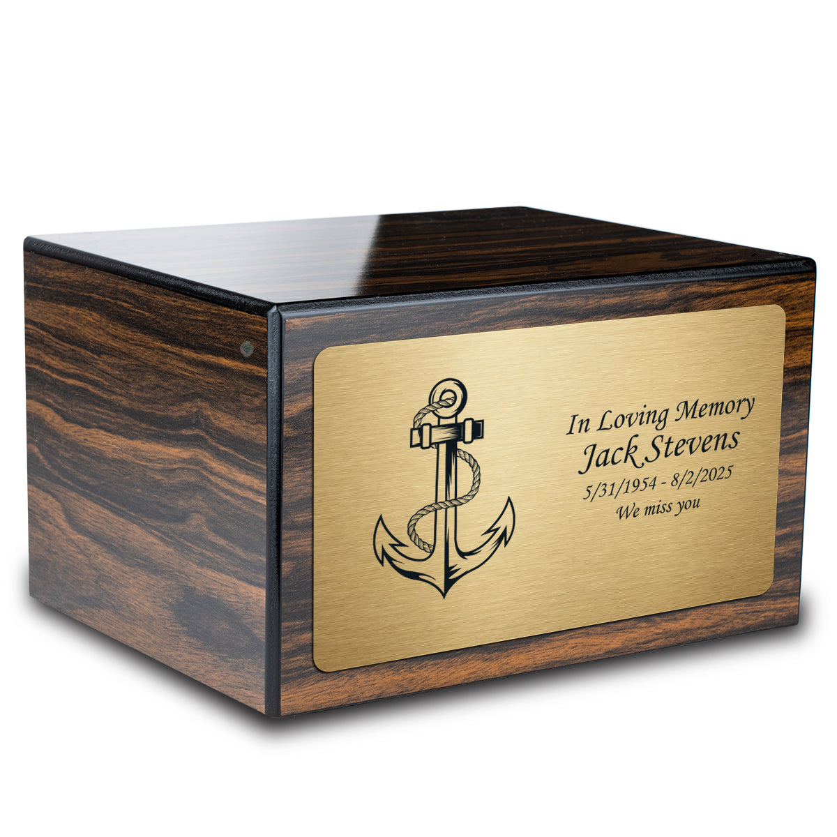 Custom Engraved Heritage Espresso Adult Cremation Urn Memorial Box for Ashes