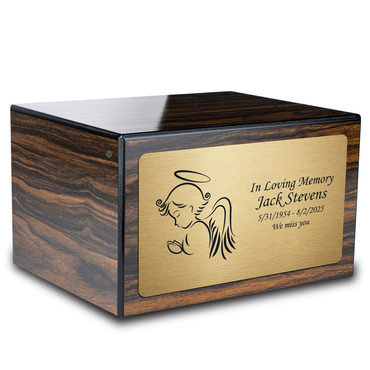 Custom Engraved Heritage Espresso Adult Cremation Urn Memorial Box for Ashes