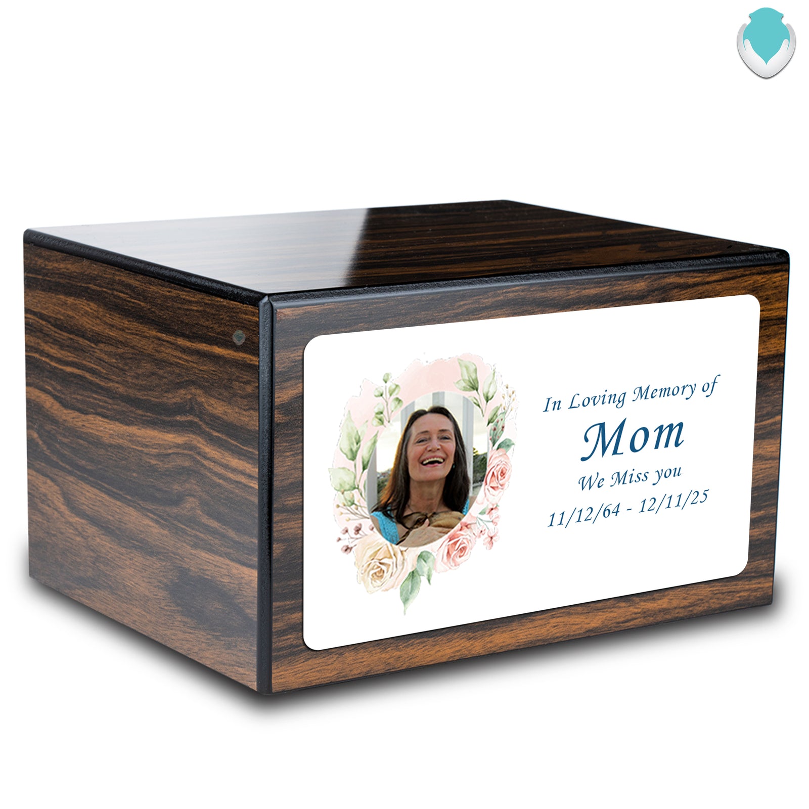 Custom Printed Heritage Espresso Photo Frame Wood Box Cremation Urn