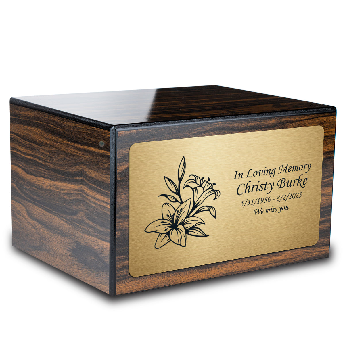 Custom Engraved Heritage Espresso Adult Cremation Urn Memorial Box for Ashes
