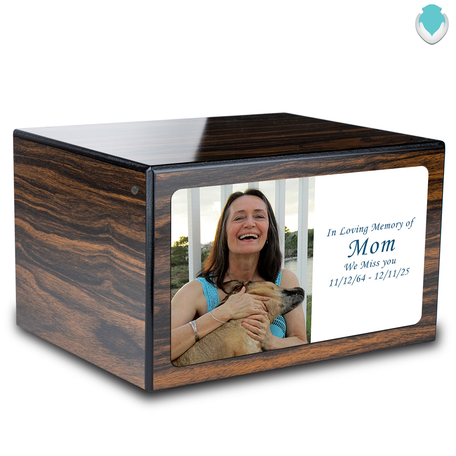 Custom Printed Heritage Espresso Photo Wood Box Cremation Urn