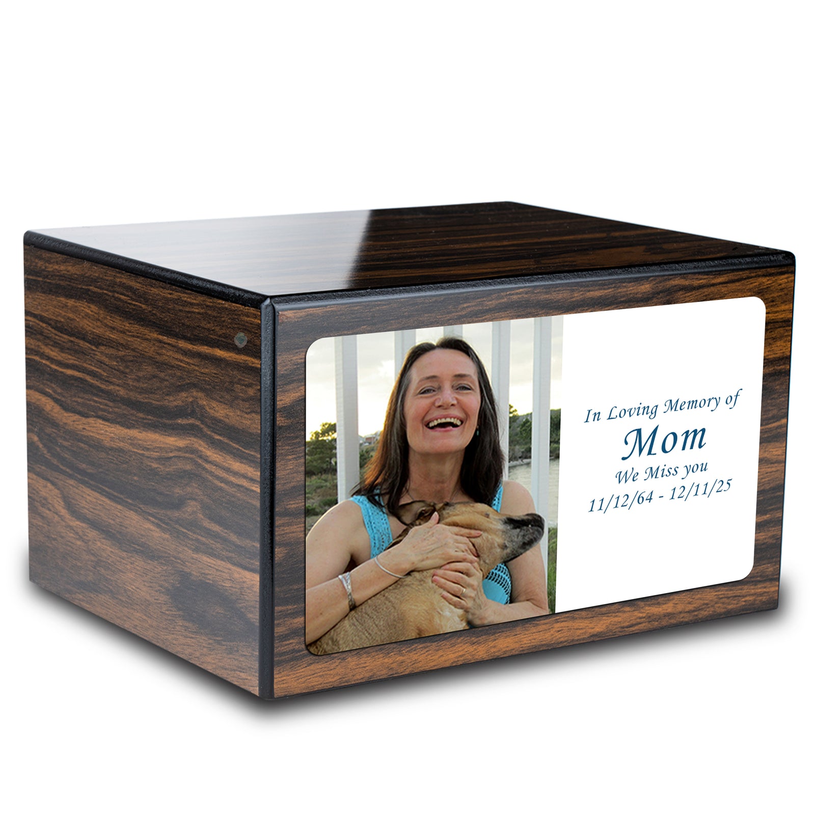 Custom Printed Heritage Espresso Photo Wood Box Cremation Urn