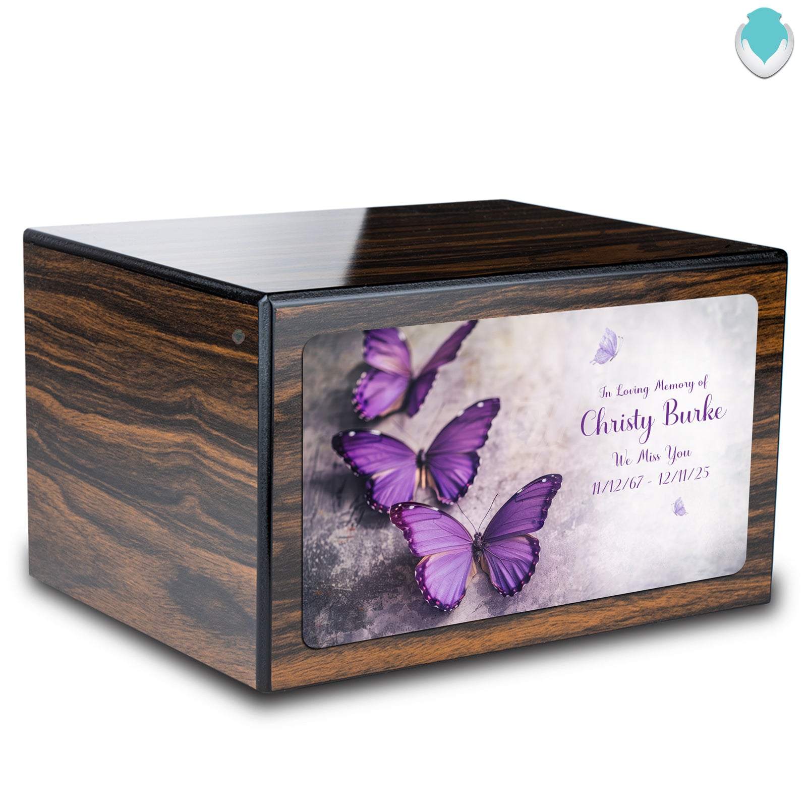 Custom Printed Heritage Espresso Butterflies Wood Box Cremation Urn