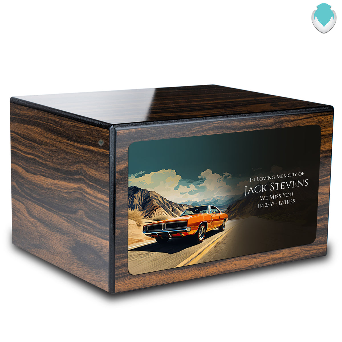 Custom Printed Heritage Espresso Classic Car Wood Box Cremation Urn