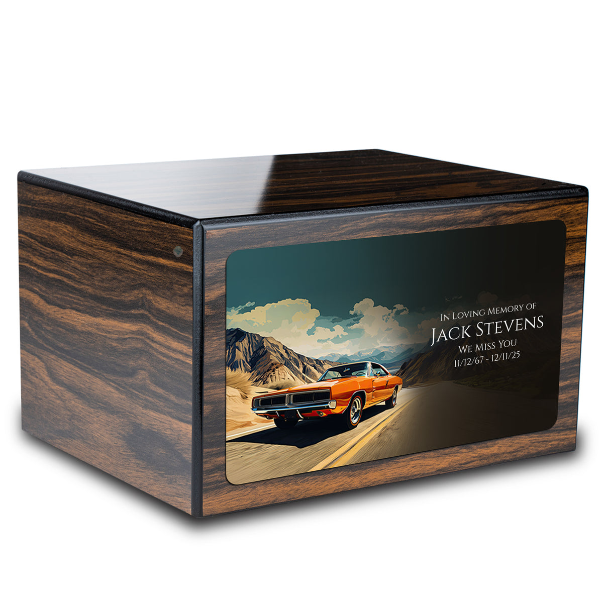Custom Printed Heritage Espresso Classic Car Wood Box Cremation Urn
