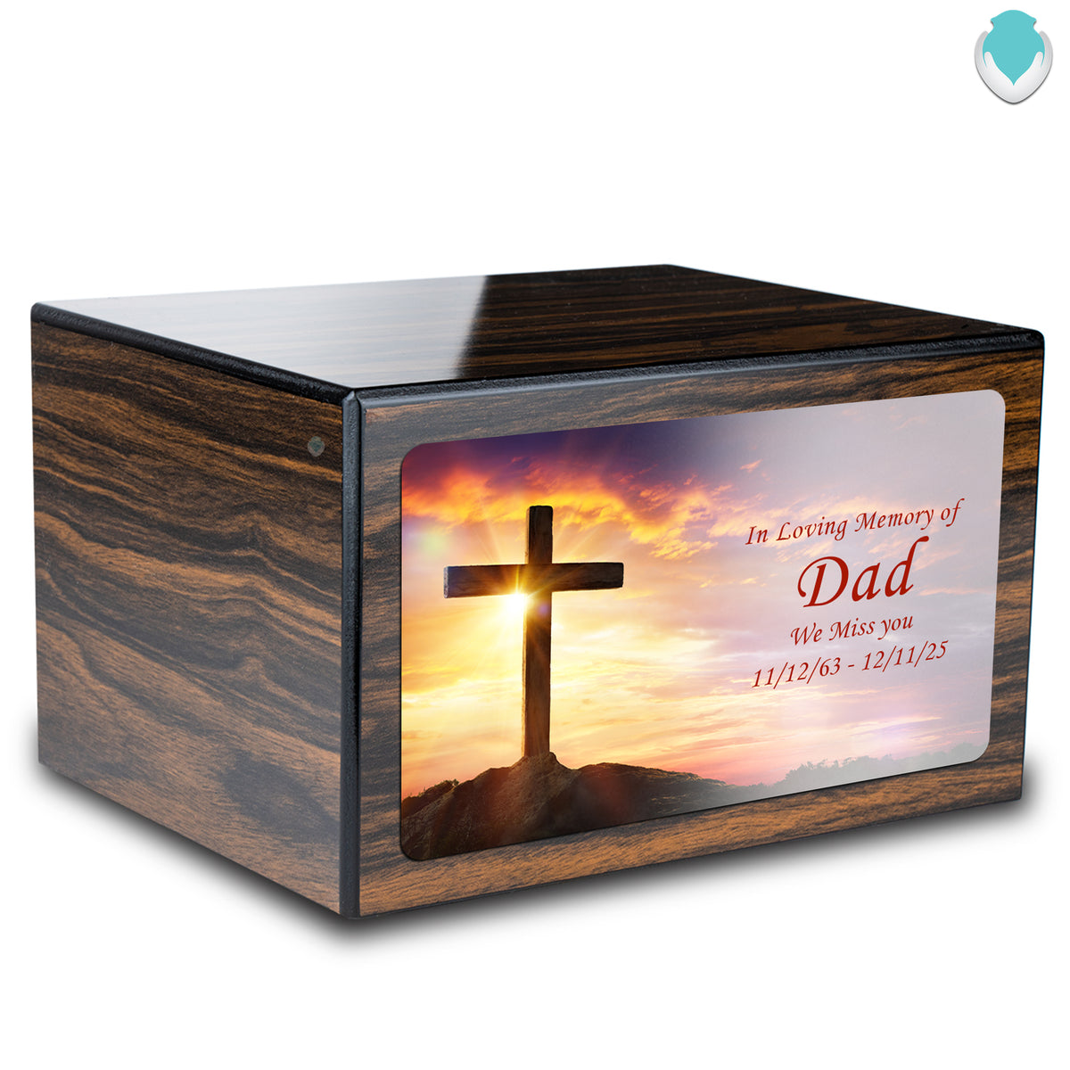 Custom Printed Heritage Espresso Cross Wood Box Cremation Urn