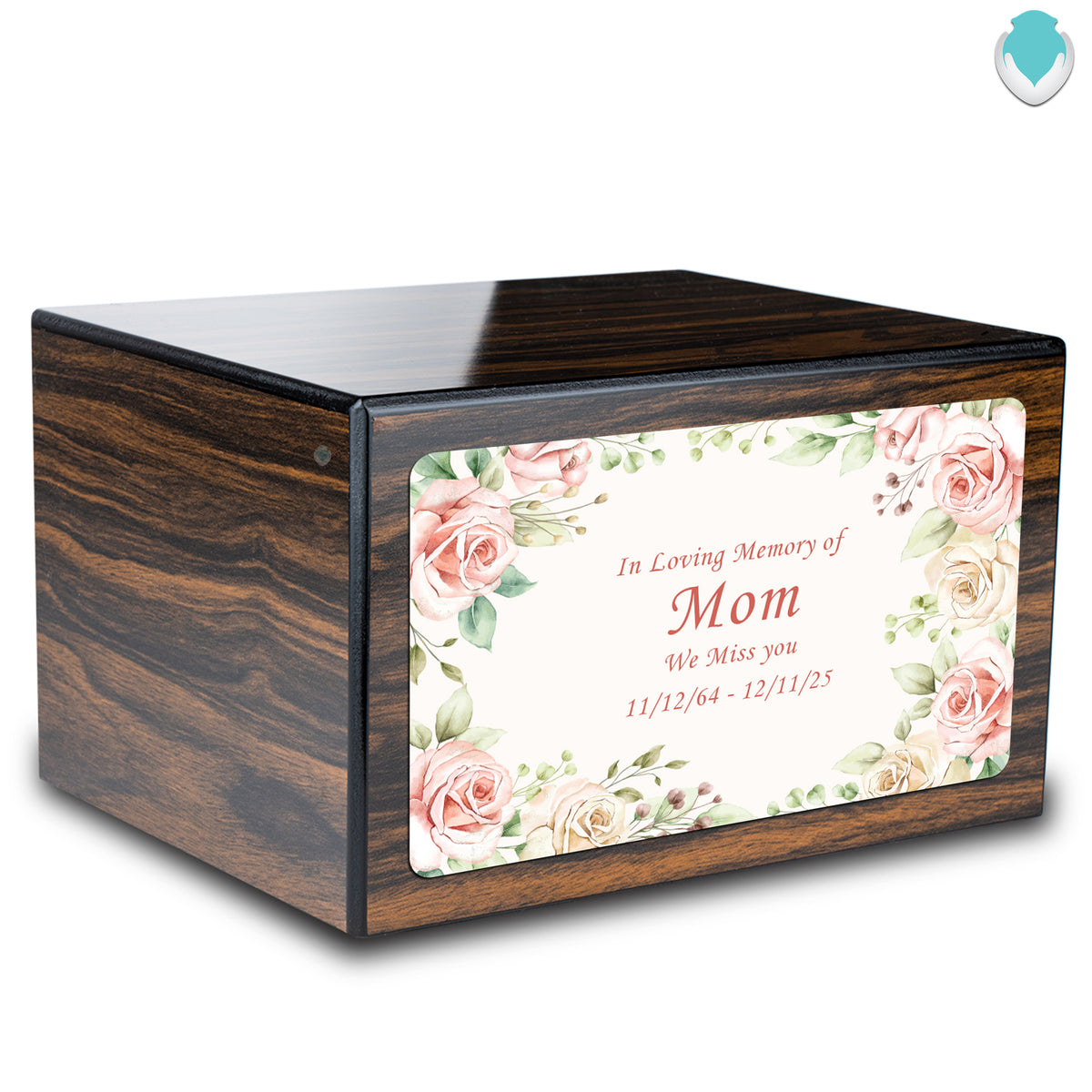 Custom Printed Heritage Espresso Flower Frame Wood Box Cremation Urn