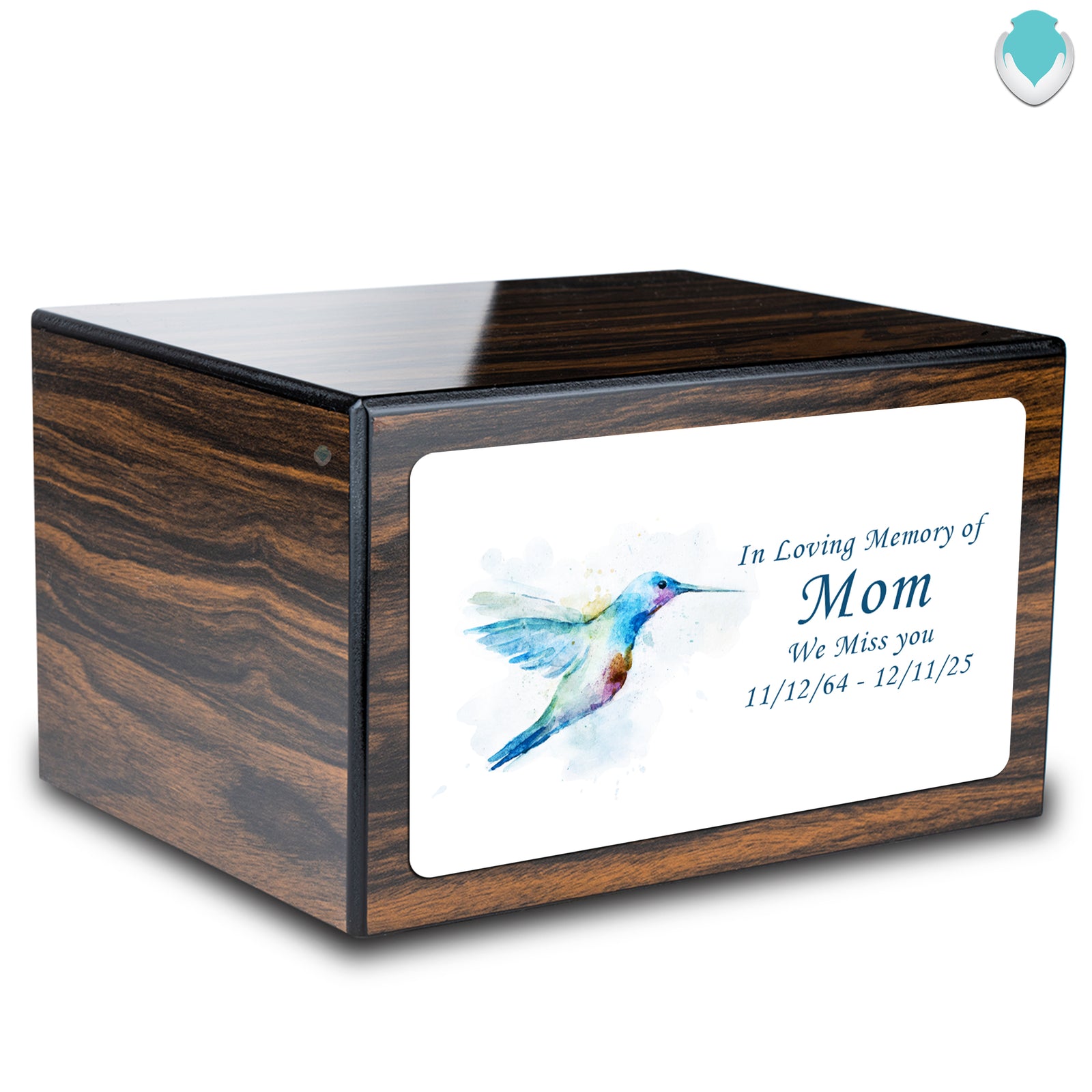 Custom Printed Heritage Espresso Hummingbird Wood Box Cremation Urn