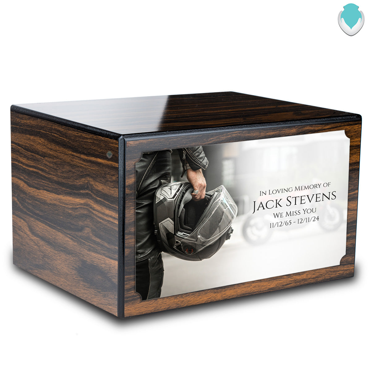 Custom Printed Heritage Espresso Motorcycle Helmet Wood Box Cremation Urn