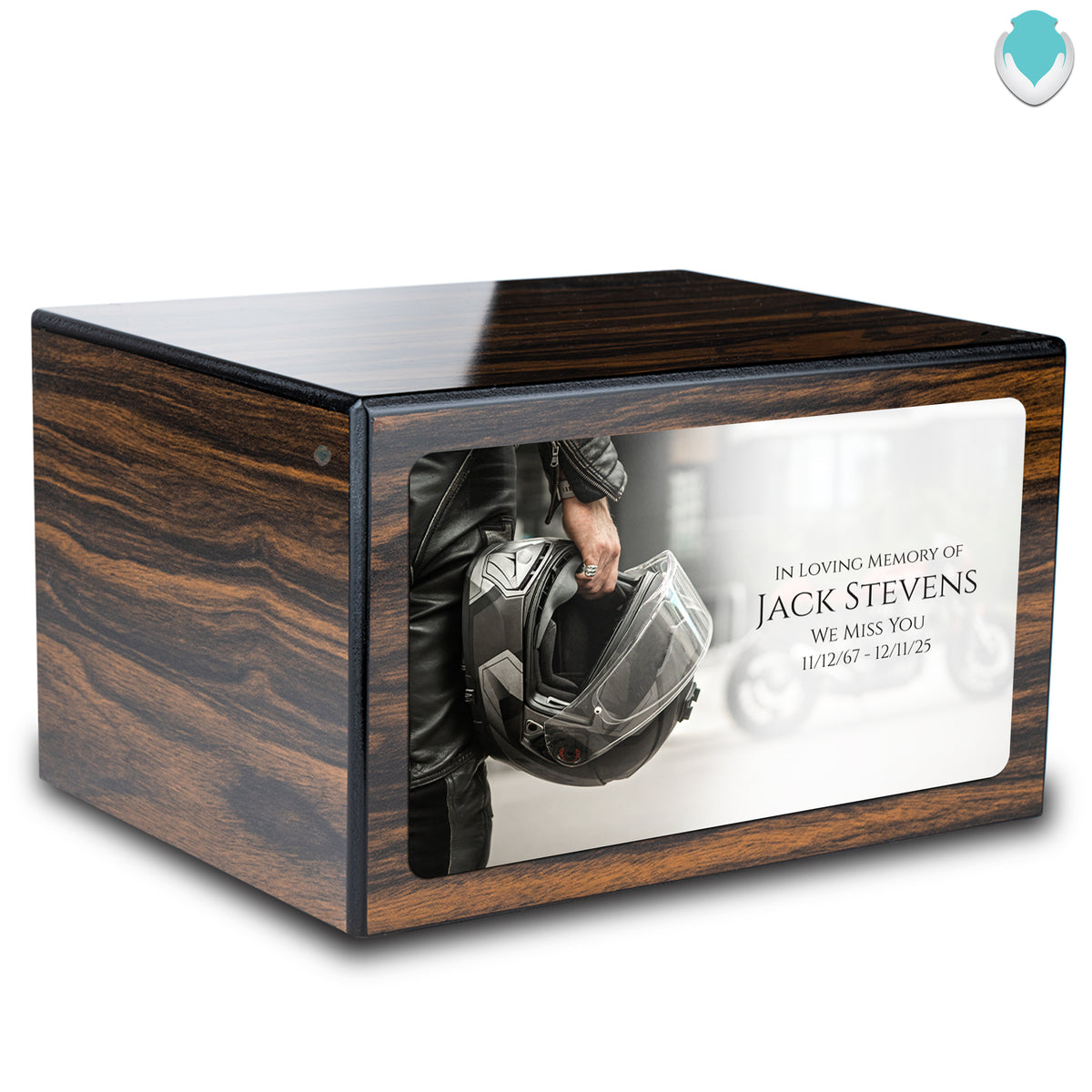 Custom Printed Heritage Espresso Motorcycle Helmet Wood Box Cremation Urn