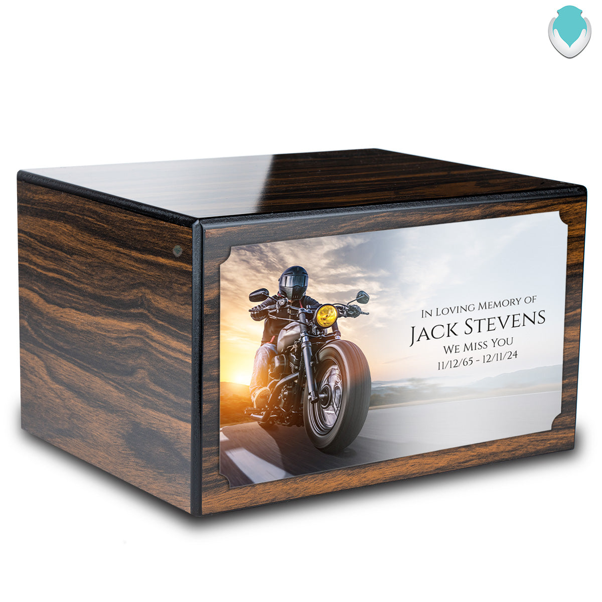 Custom Printed Heritage Espresso Motorcycle Wood Box Cremation Urn