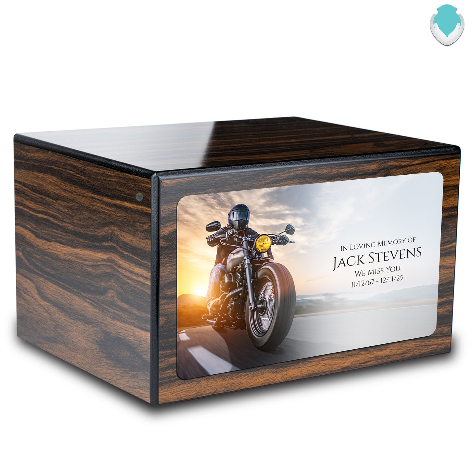 Custom Printed Heritage Espresso Motorcycle Wood Box Cremation Urn