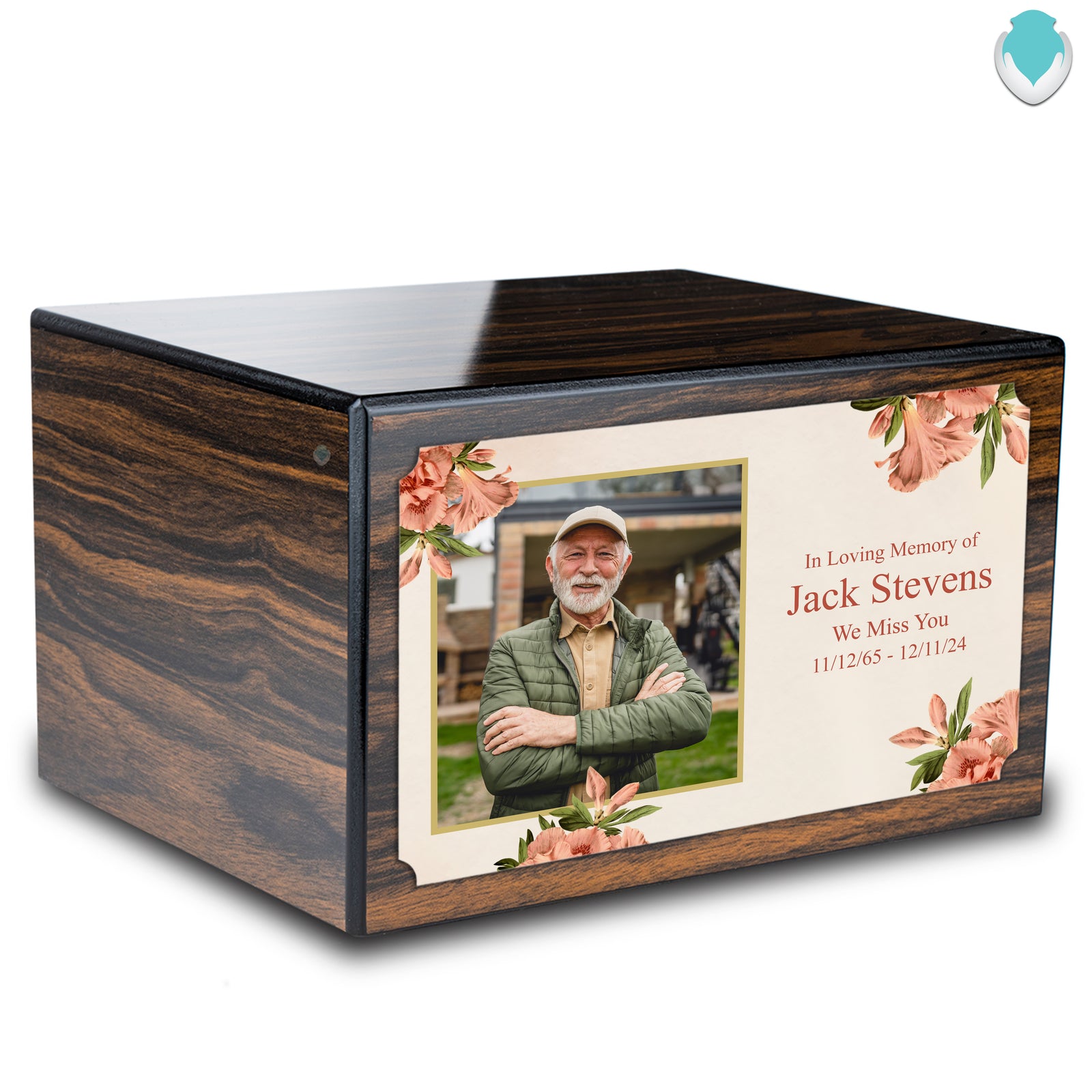 Custom Printed Heritage Espresso Azalea Flower Wood Box Cremation Urn