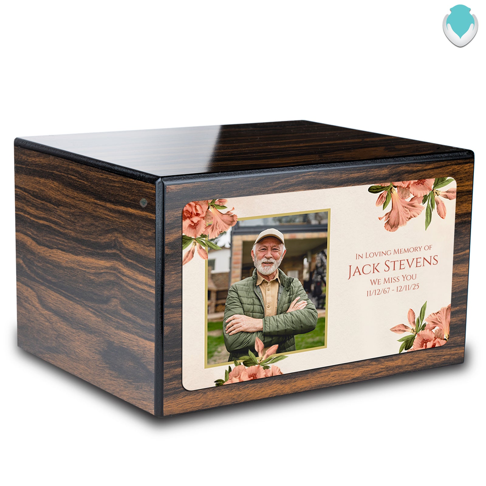 Custom Printed Heritage Espresso Azalea Flower Wood Box Cremation Urn
