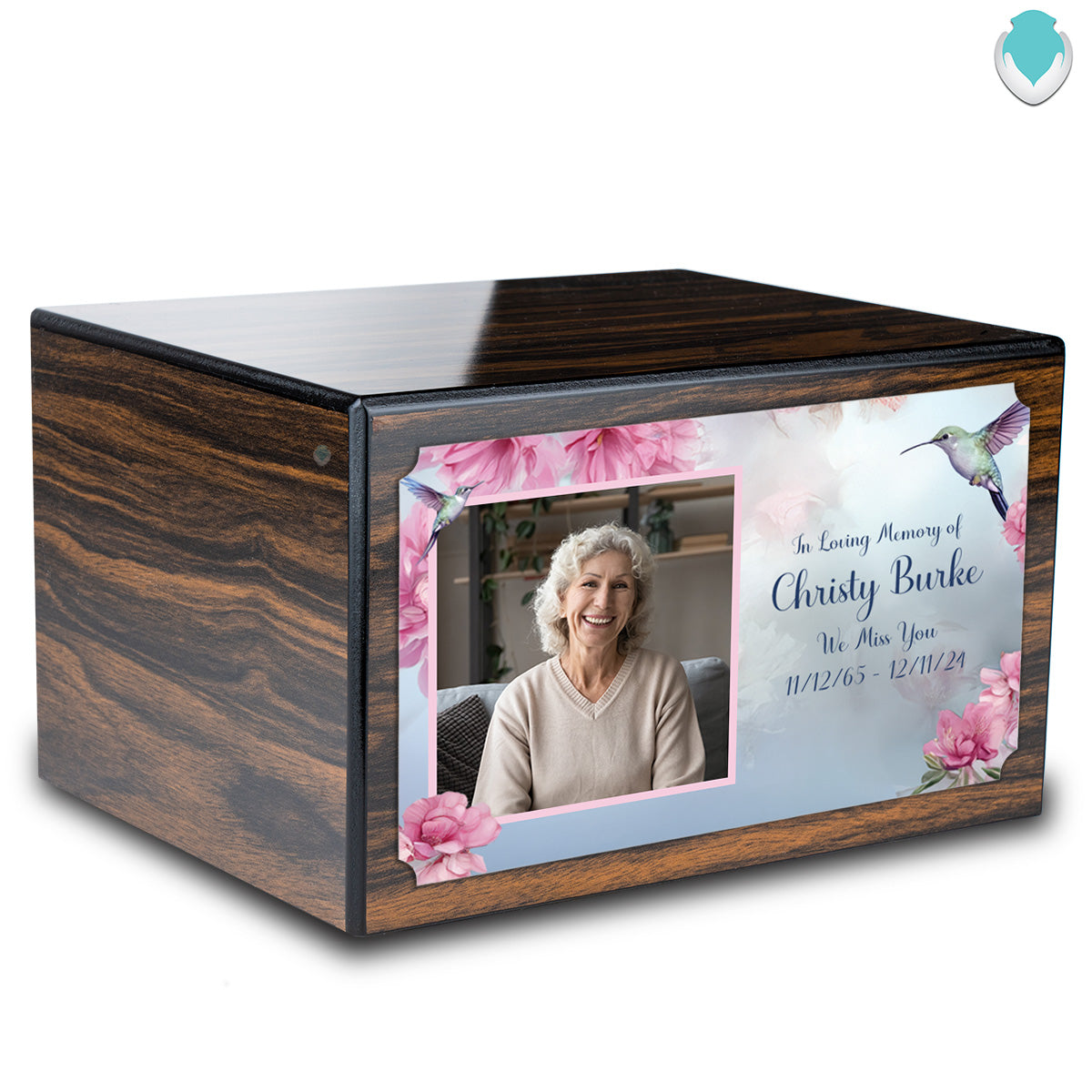 Custom Printed Heritage Espresso Photo Hummingbird Wood Box Cremation Urn