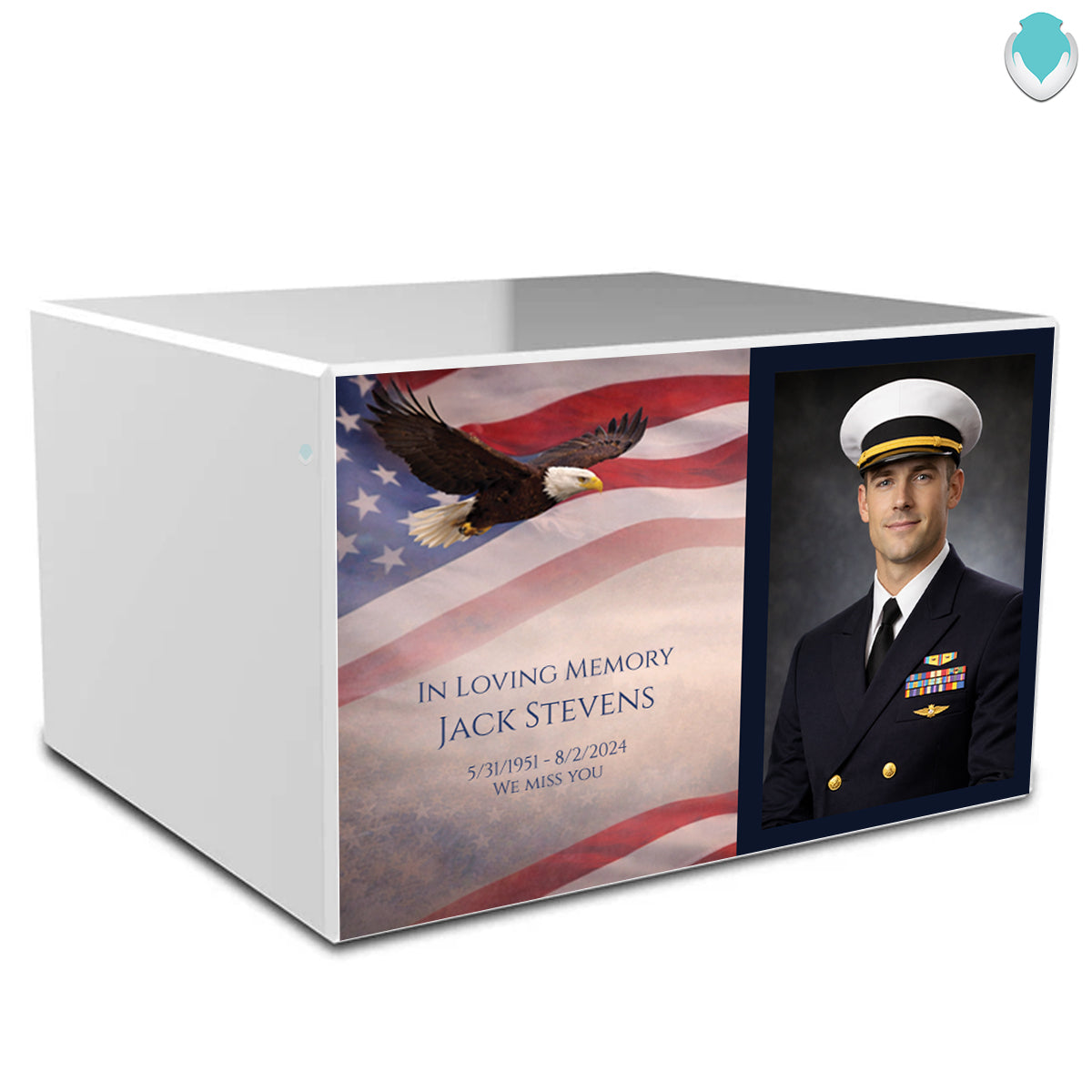 Custom Printed Heritage Photo American Eagle Wood Box Cremation Urn