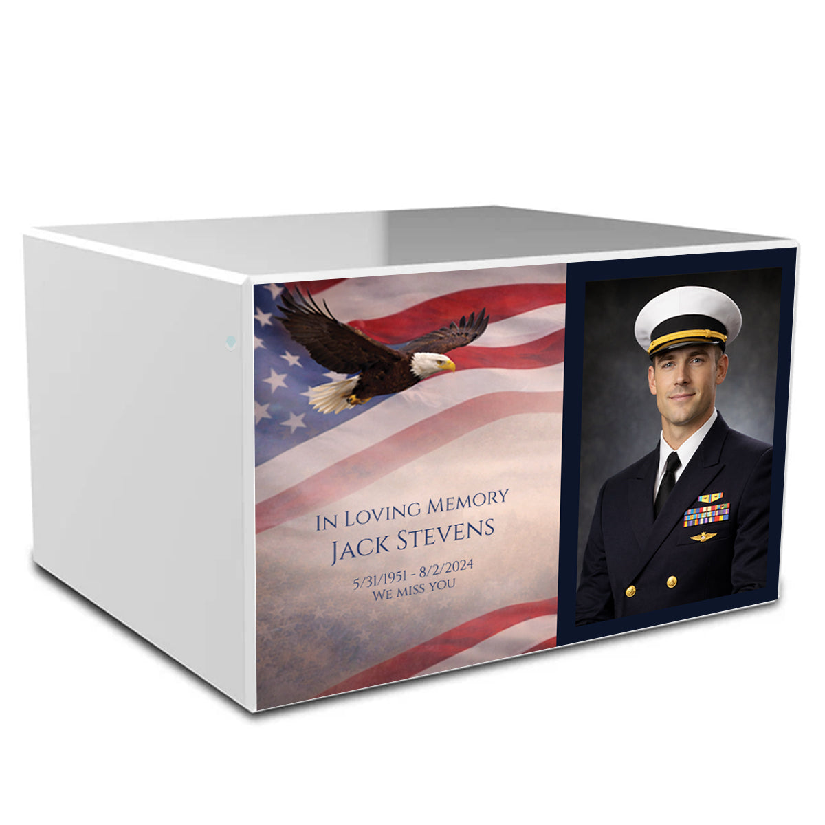 Custom Printed Heritage Photo American Eagle Wood Box Cremation Urn