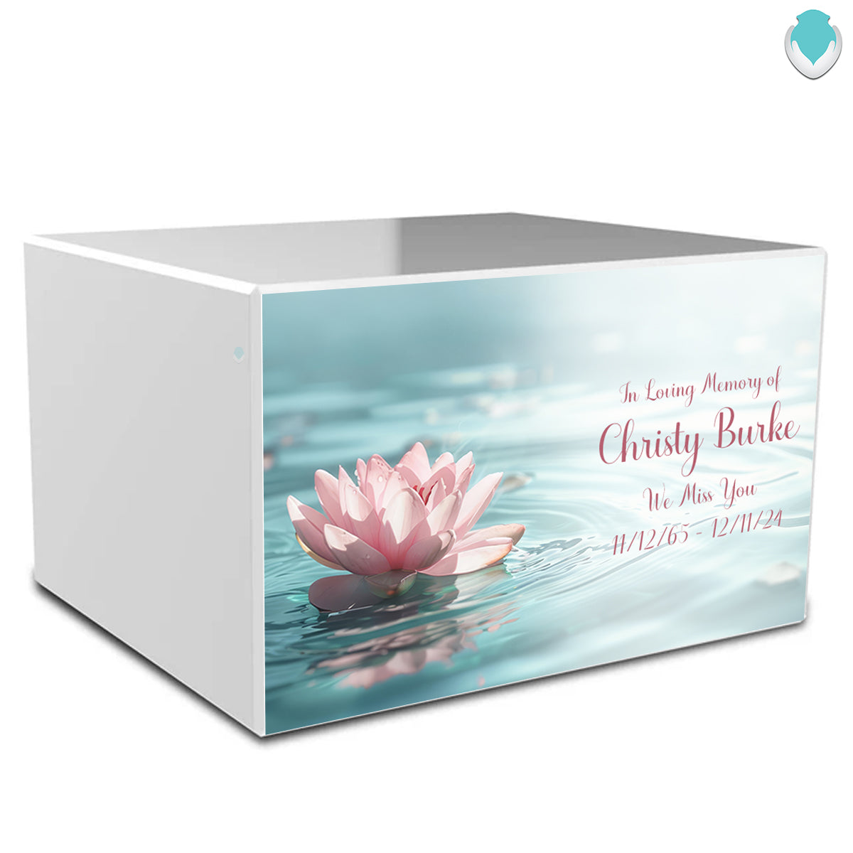 Custom Printed Heritage Lotus Flower Wood Box Cremation Urn