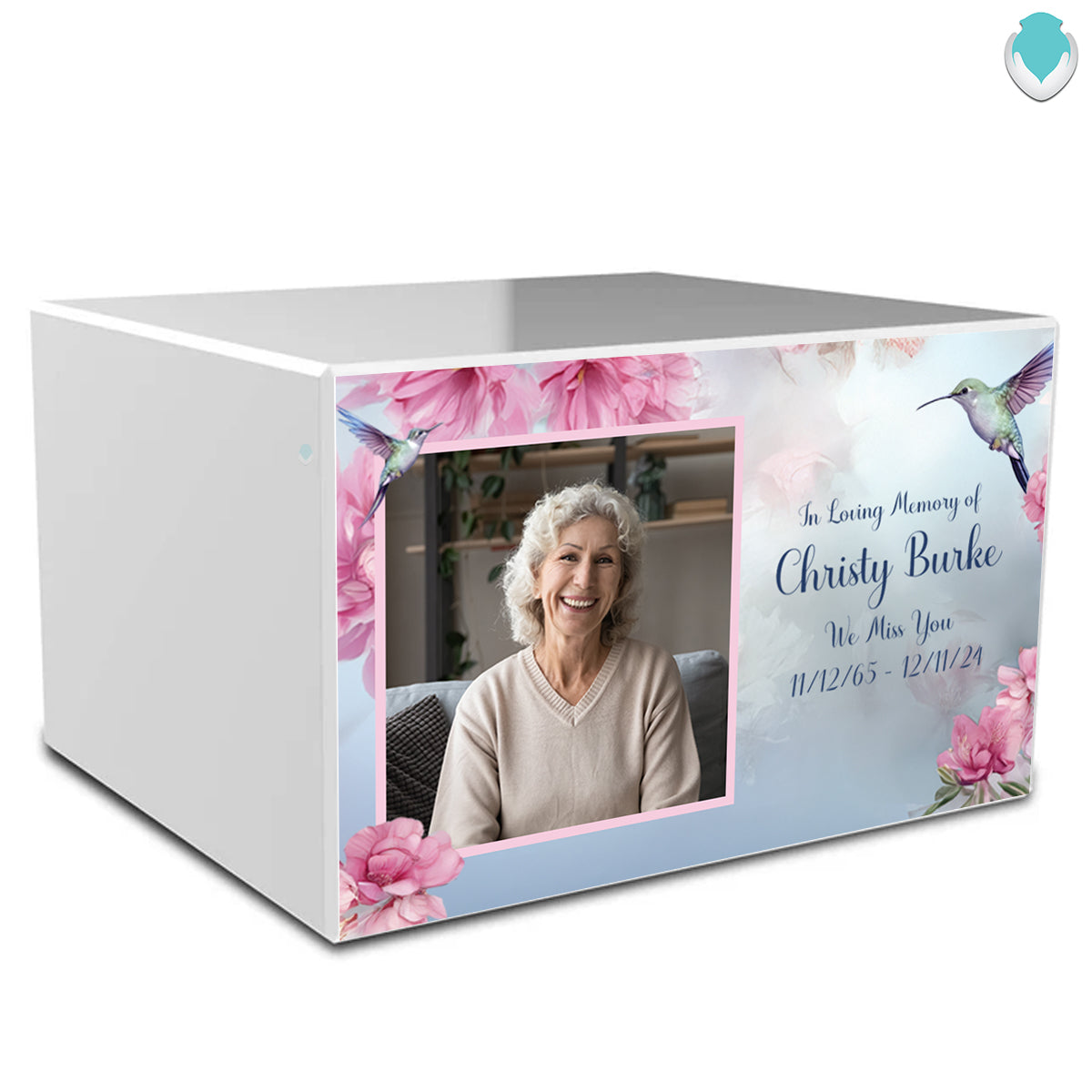 Custom Printed Heritage Photo Hummingbird Wood Box Cremation Urn