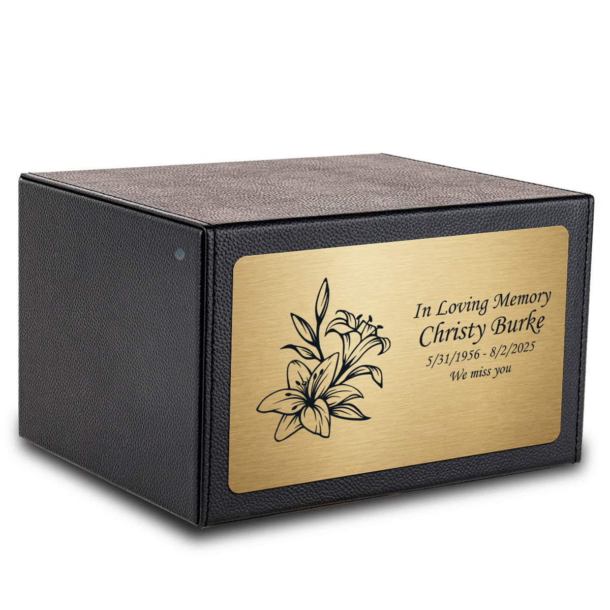 Custom Engraved Heritage Leather Adult Cremation Urn Memorial Box for Ashes