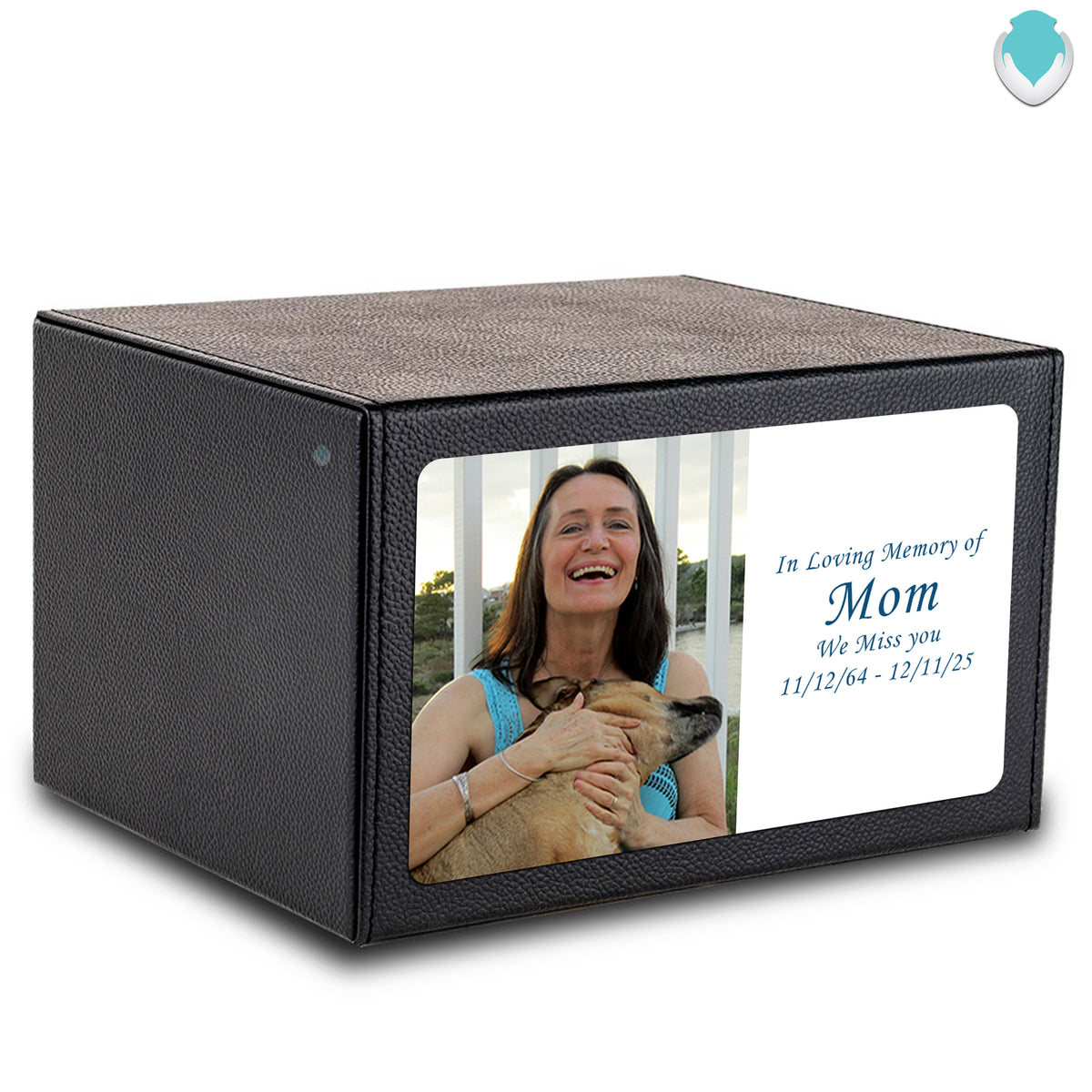 Custom Printed Heritage Leather Photo Wood Box Cremation Urn