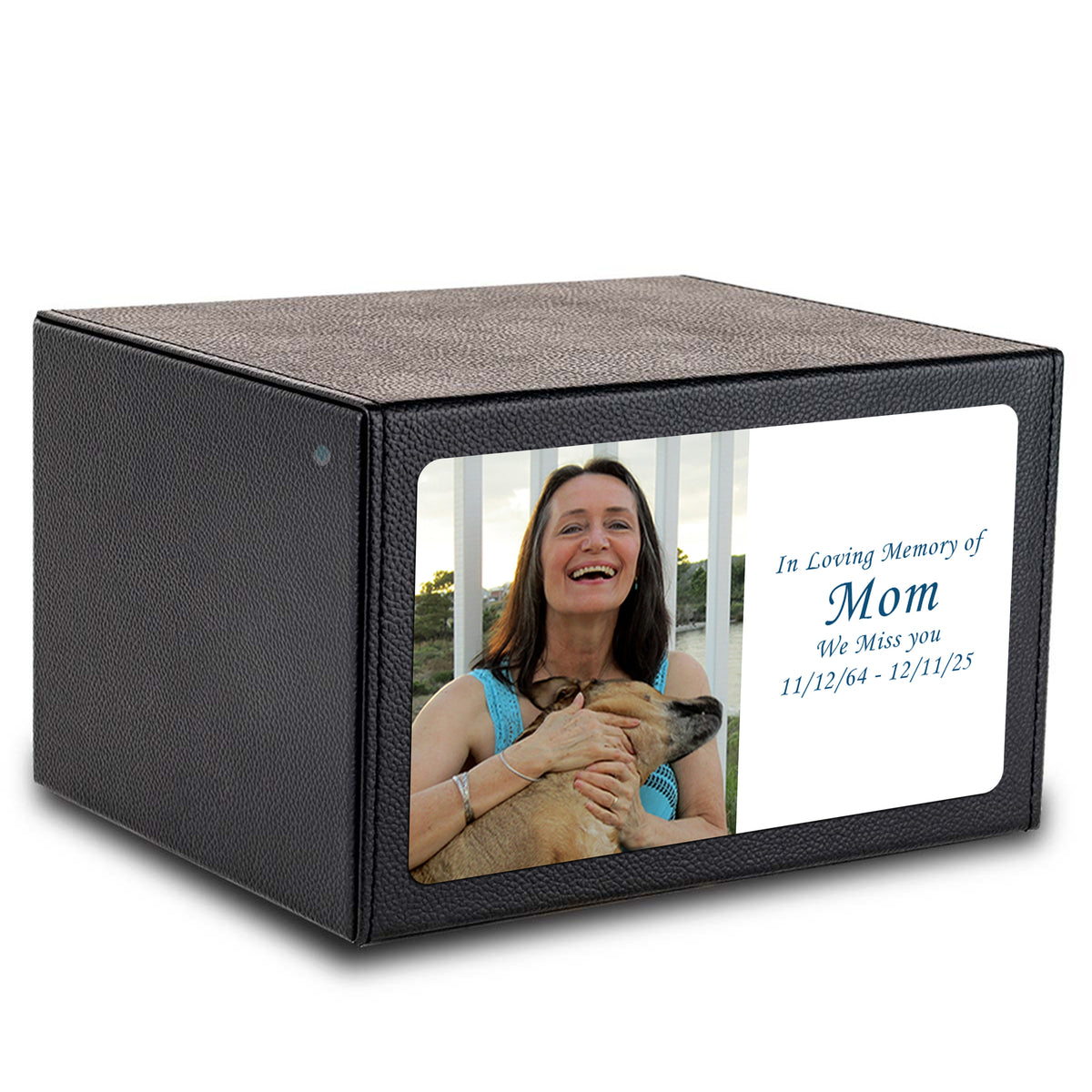 Custom Printed Heritage Leather Photo Wood Box Cremation Urn