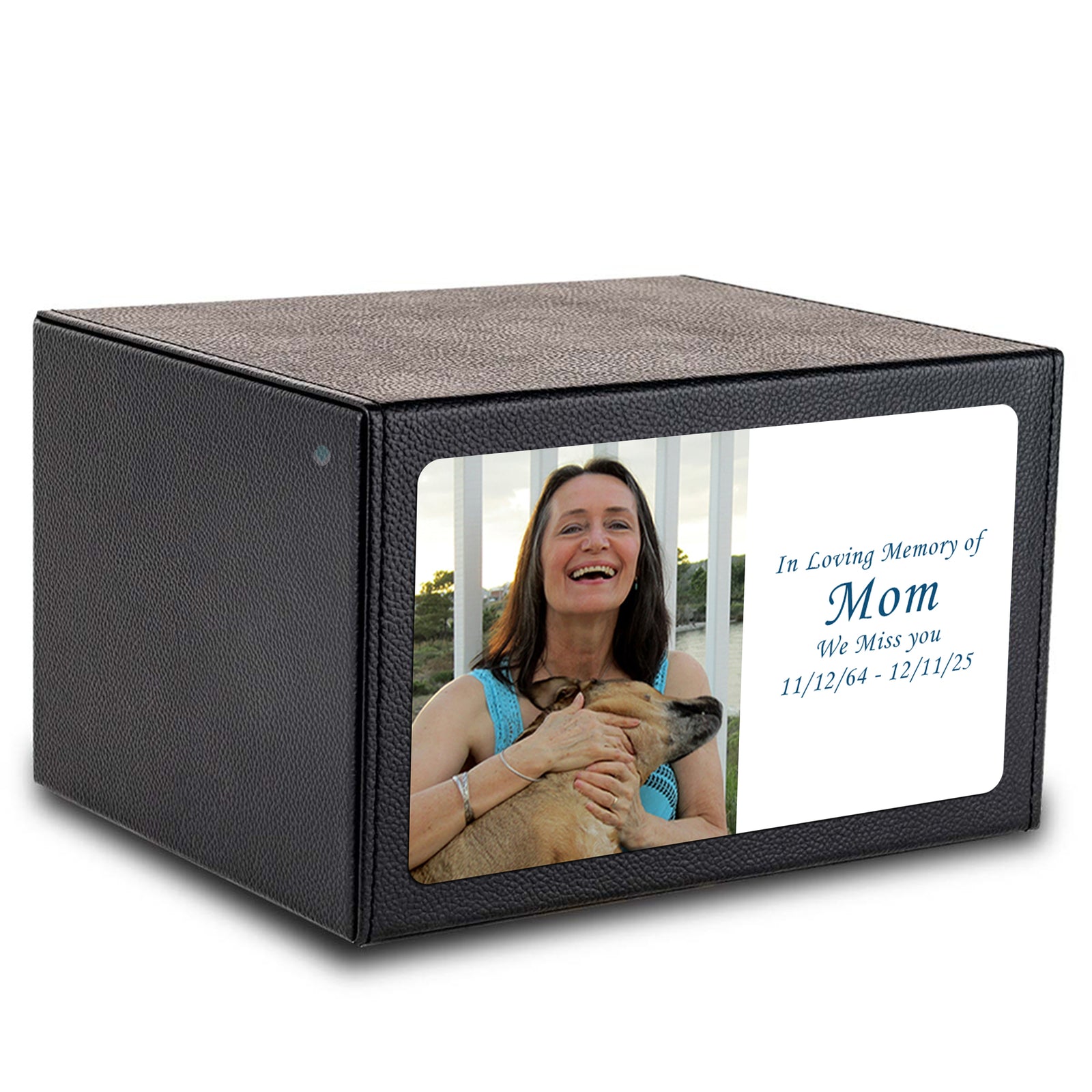 Custom Printed Heritage Leather Photo Wood Box Cremation Urn