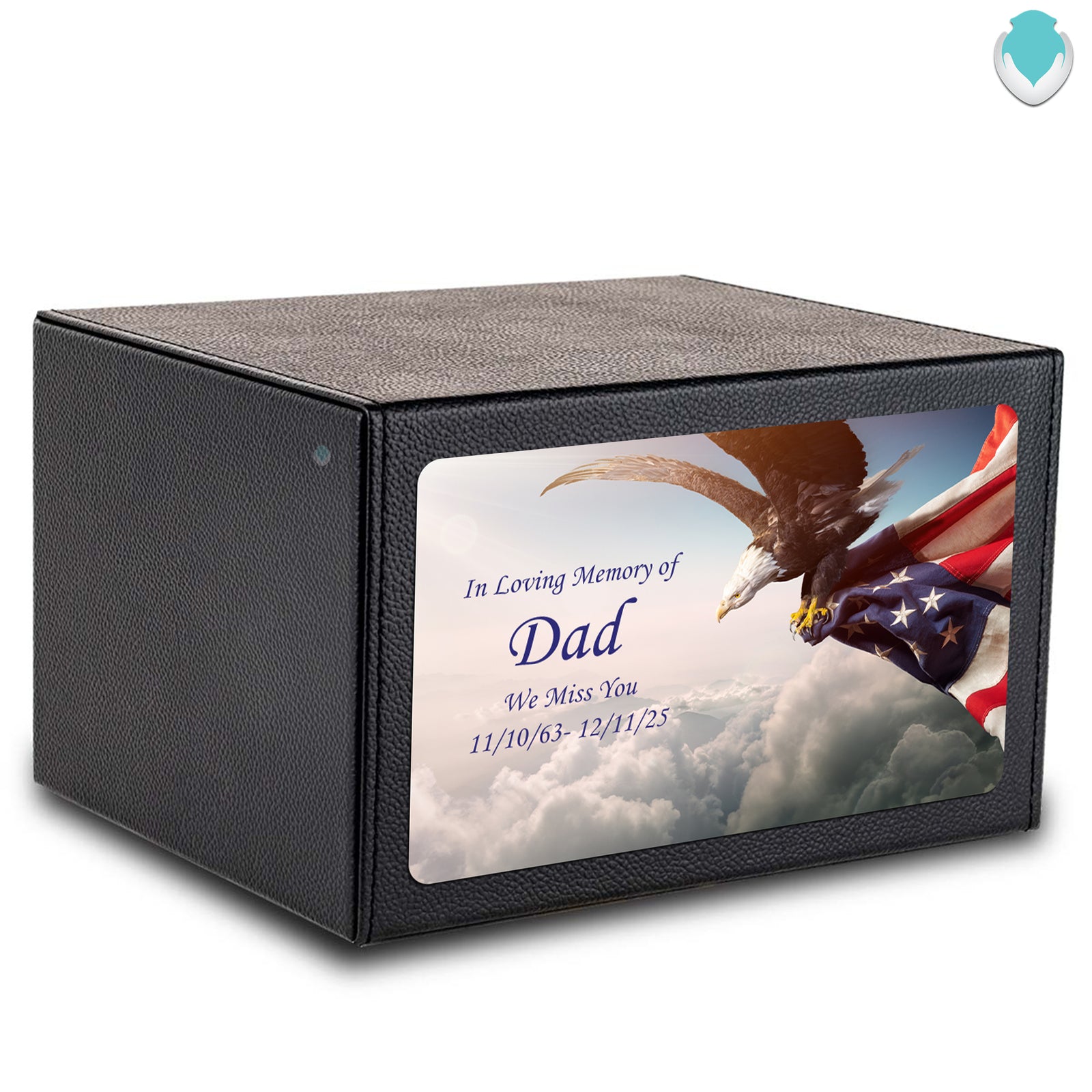 Custom Printed Heritage Leather American Eagle Wood Box Cremation Urn
