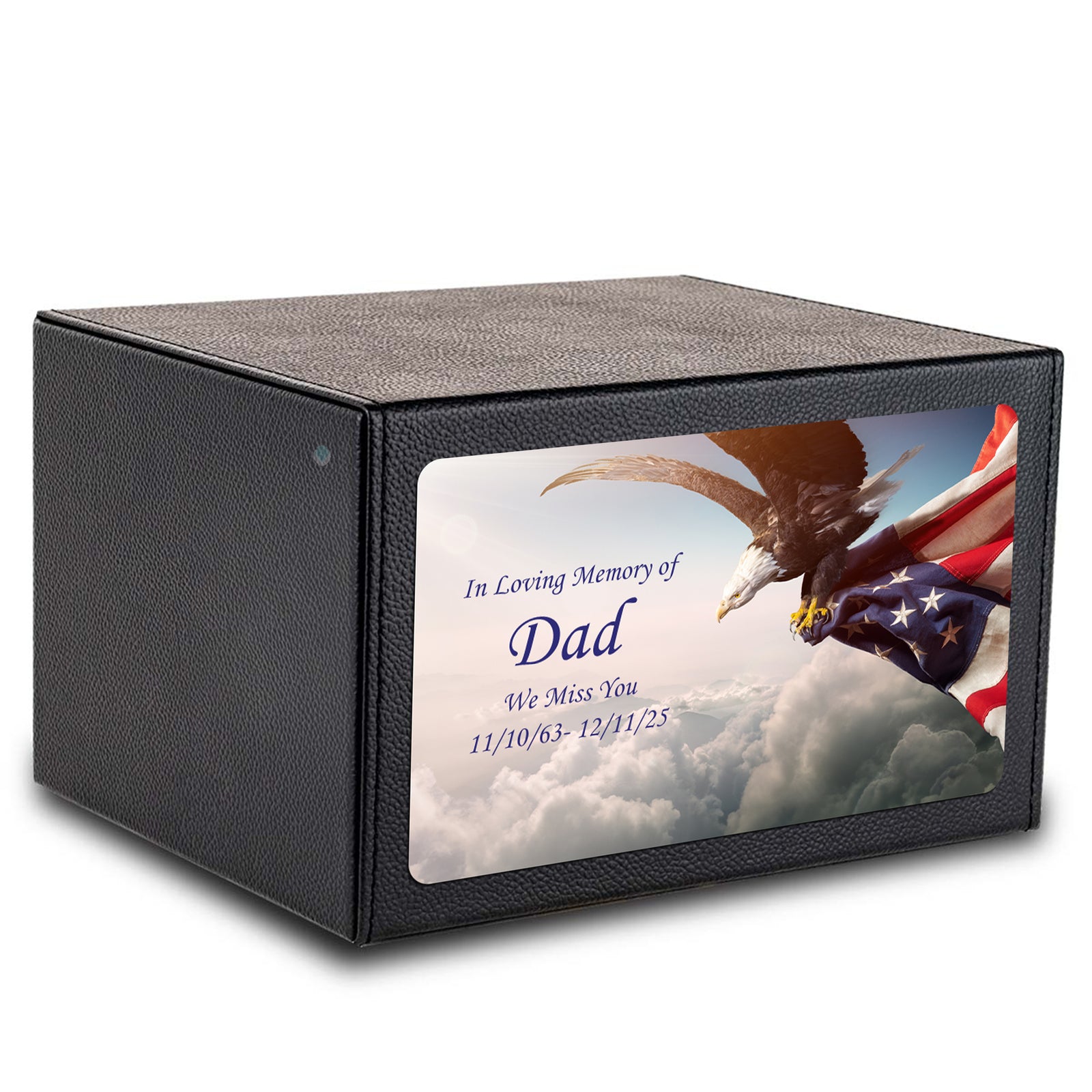 Custom Printed Heritage Leather American Eagle Wood Box Cremation Urn