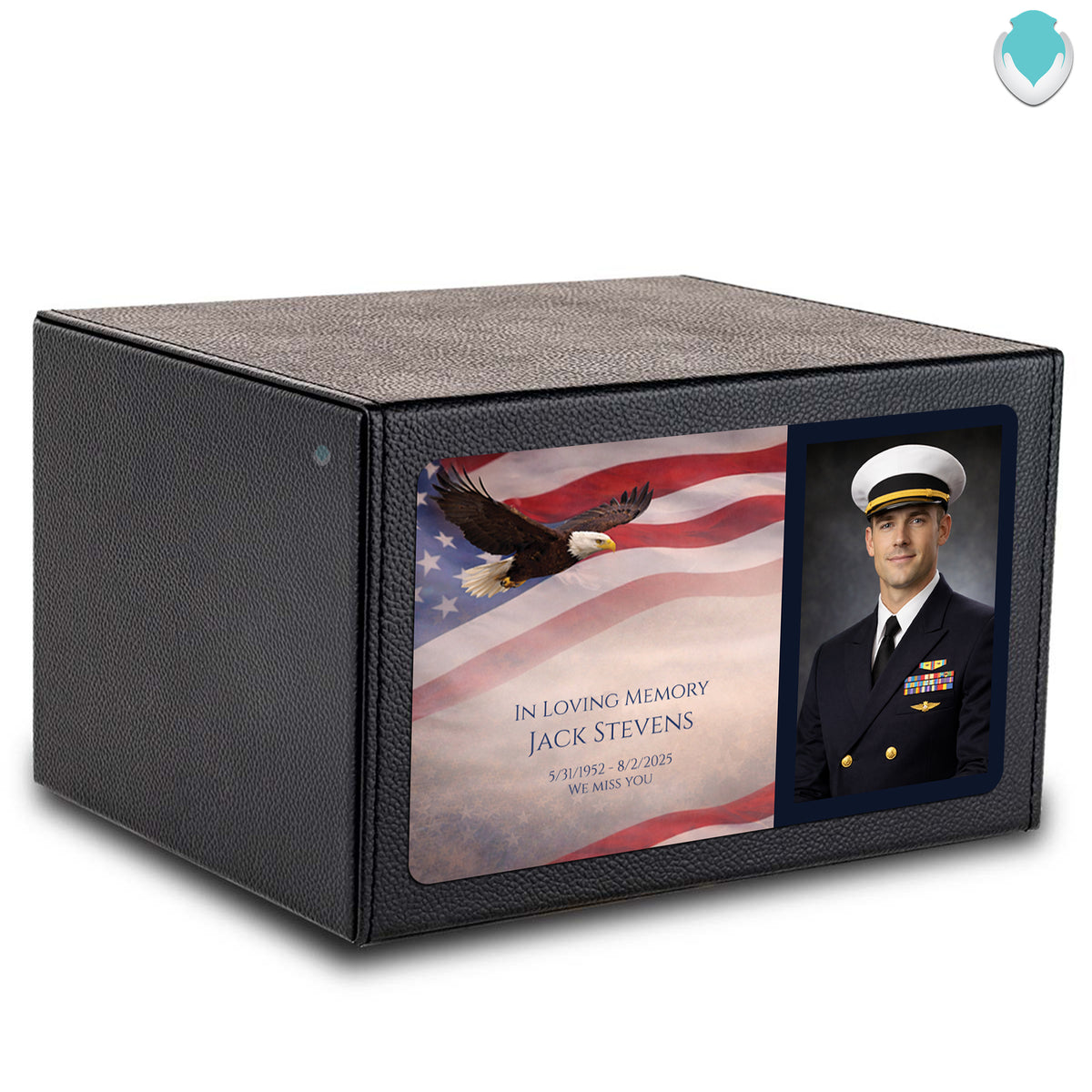 Custom Printed Heritage Photo Leather American Glory Wood Box Cremation Urn