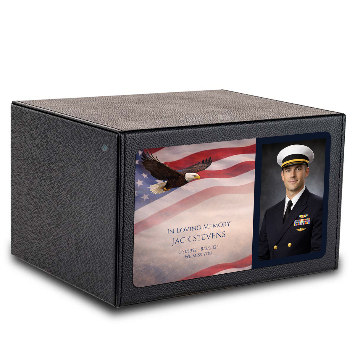 Custom Printed Heritage Photo Leather American Glory Wood Box Cremation Urn
