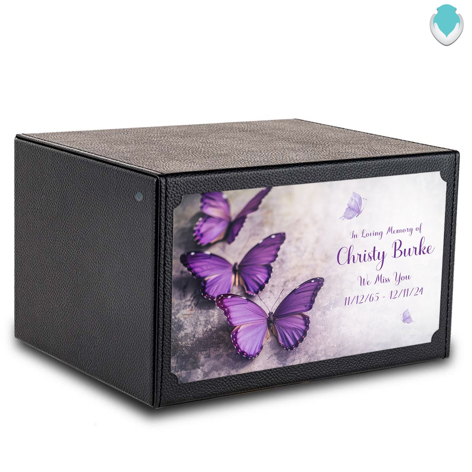 Custom Printed Heritage Leather Butterflies Wood Box Cremation Urn