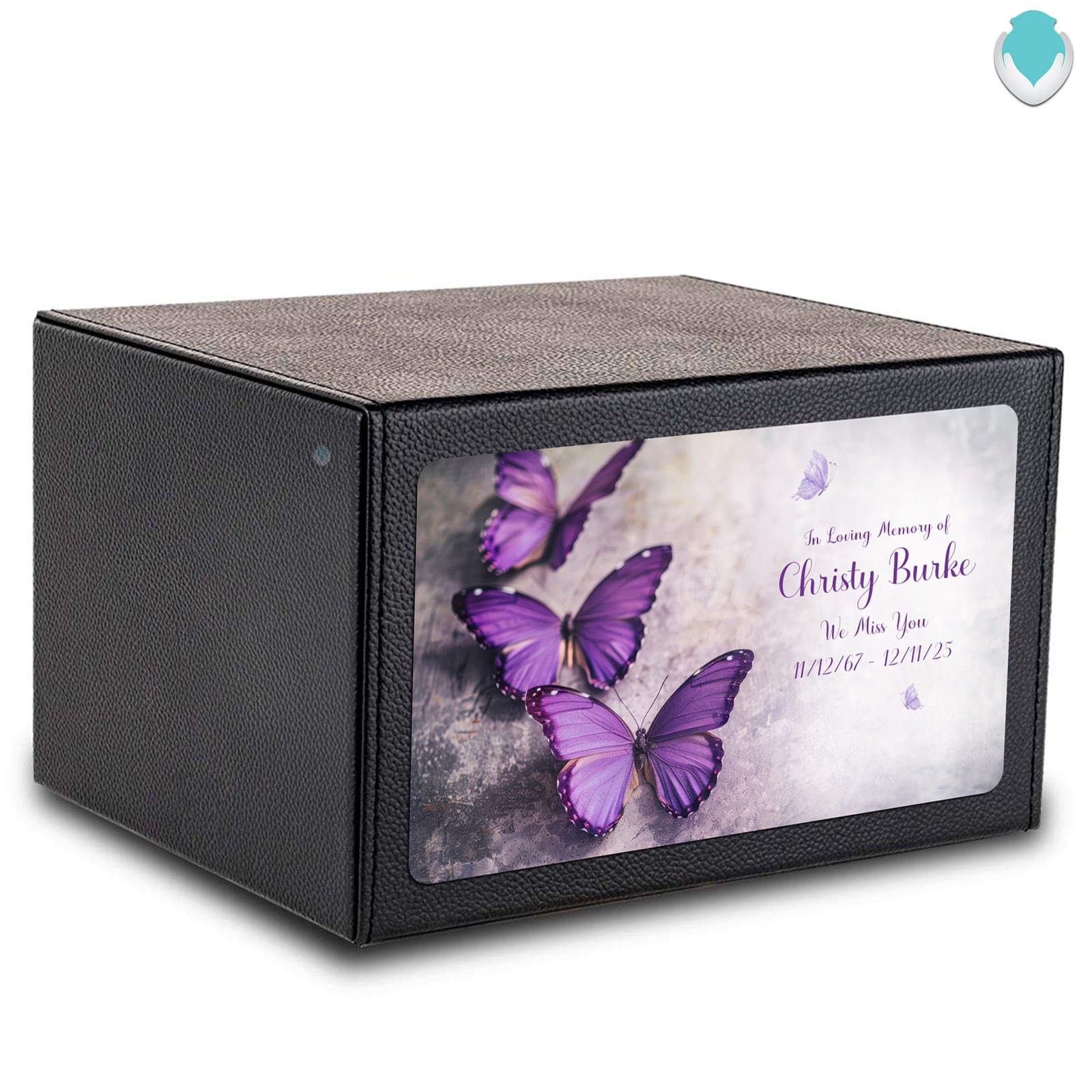 Custom Printed Heritage Leather Butterflies Wood Box Cremation Urn