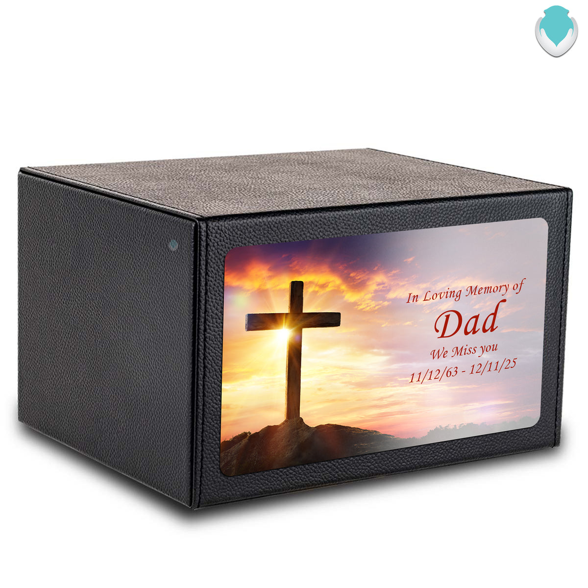 Custom Printed Heritage Leather Cross Wood Box Cremation Urn