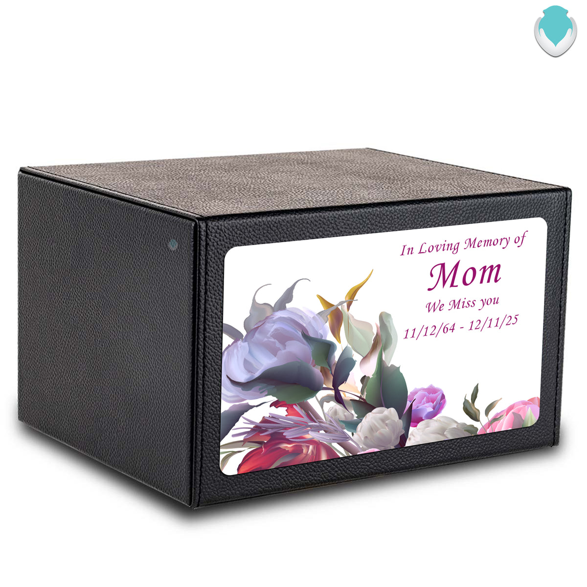 Custom Printed Heritage Leather Flowers Wood Box Cremation Urn