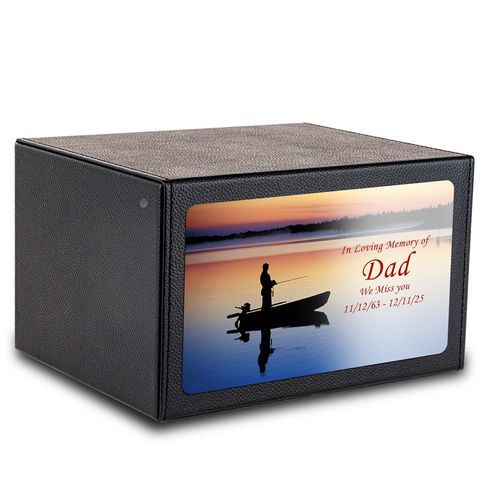 Custom Printed Heritage Leather Fishing Wood Box Cremation Urn
