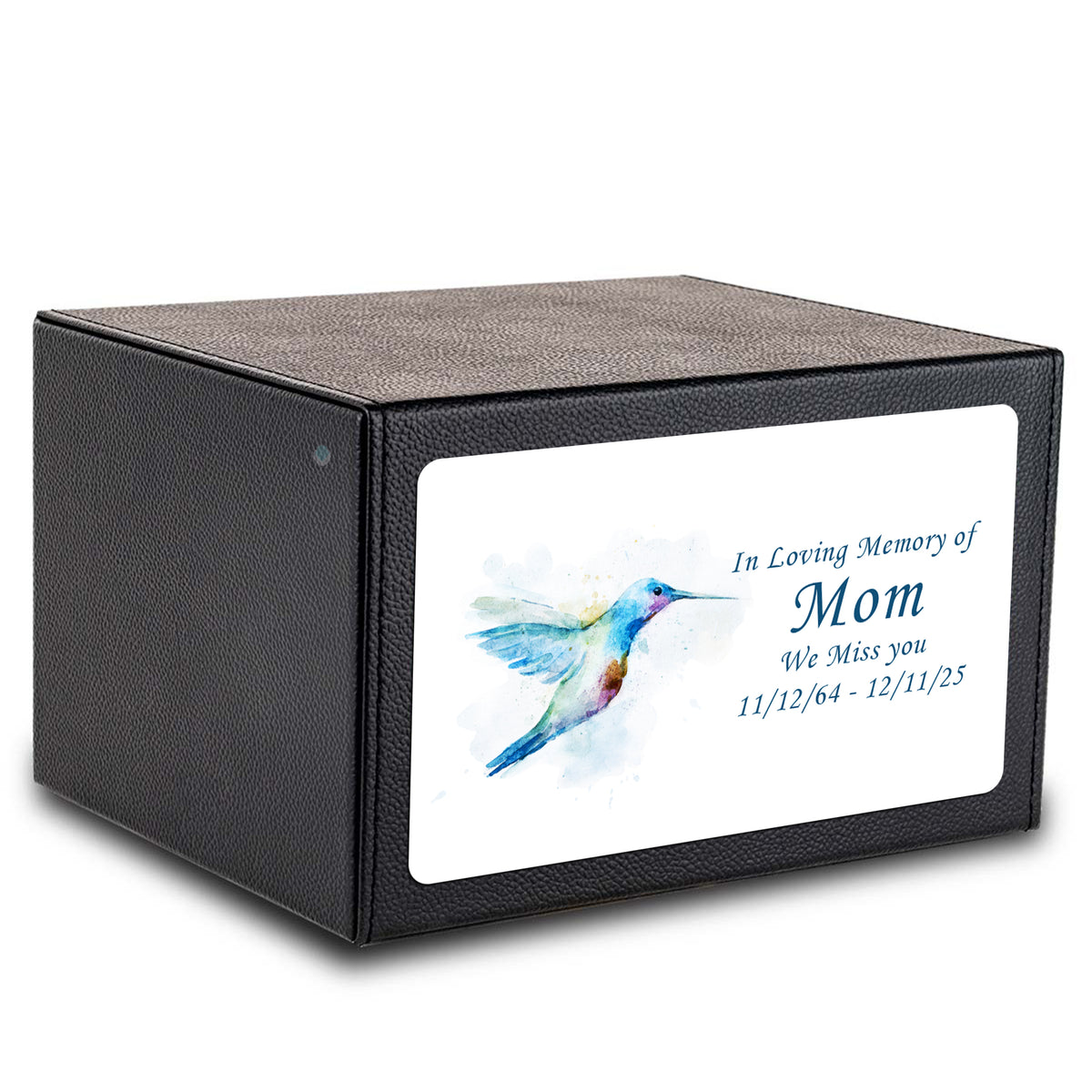 Custom Printed Heritage Leather Hummingbird Wood Box Cremation Urn