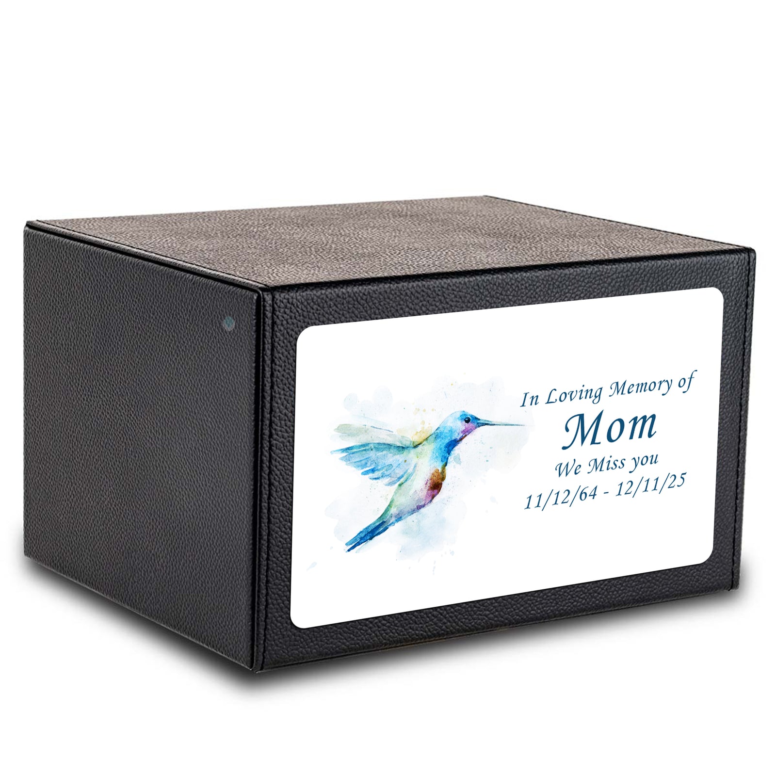 Custom Printed Heritage Leather Hummingbird Wood Box Cremation Urn
