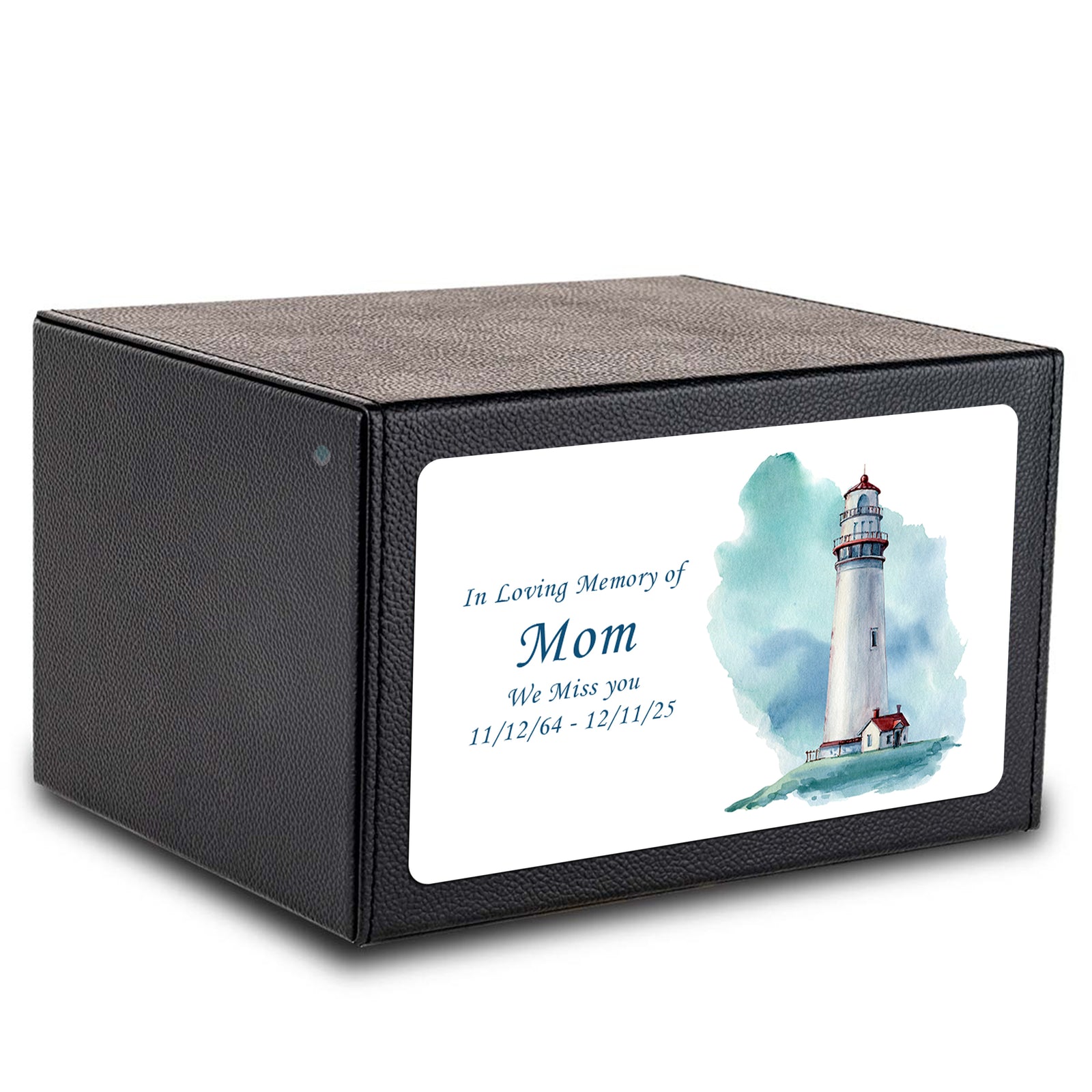 Custom Printed Heritage Leather Lighthouse Wood Box Cremation Urn