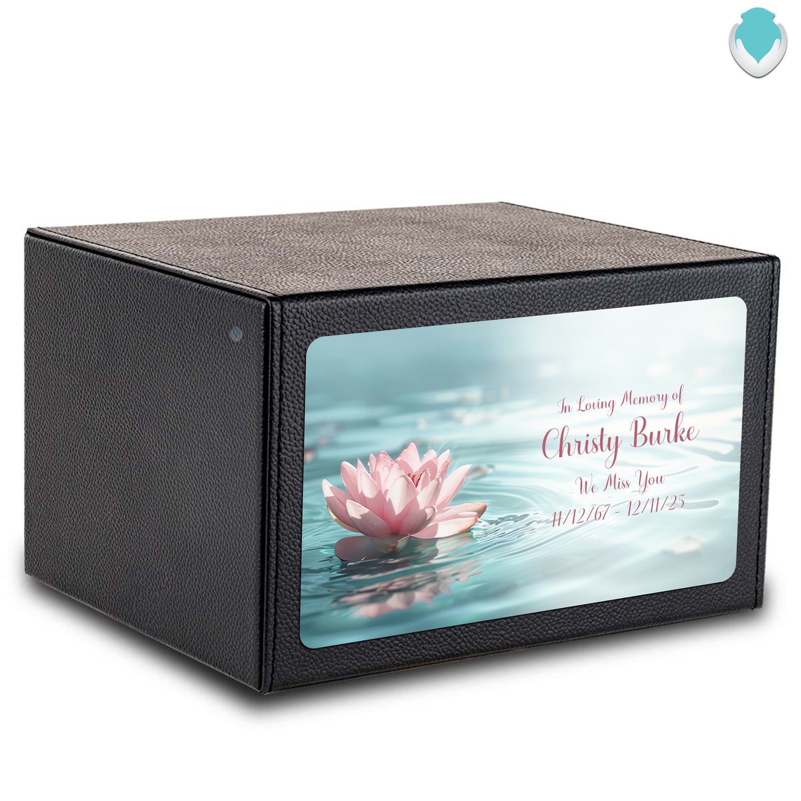 Custom Printed Heritage Leather Lotus Flower Wood Box Cremation Urn
