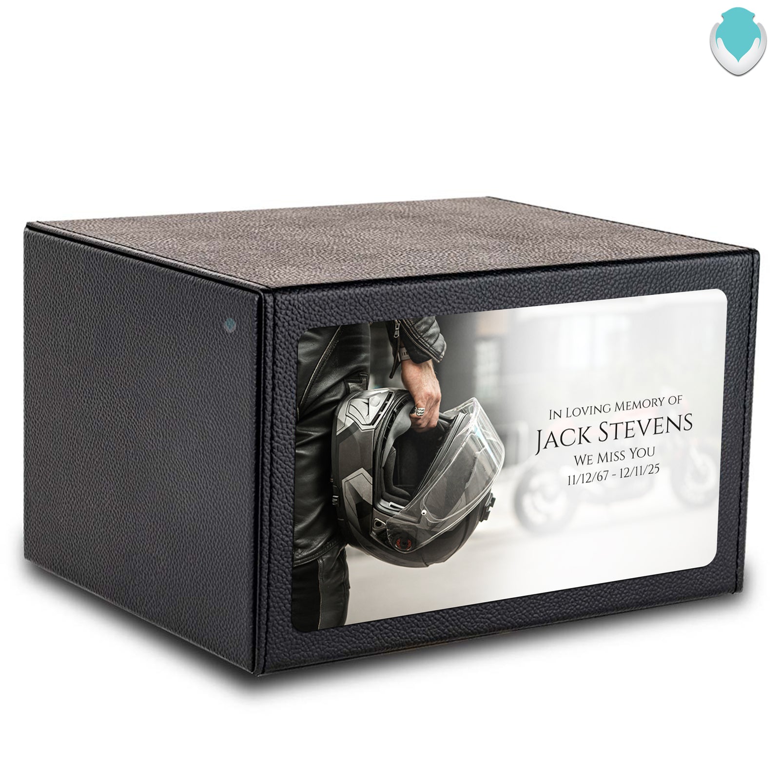 Custom Printed Heritage Leather Motorcycle Helmet Wood Box Cremation Urn